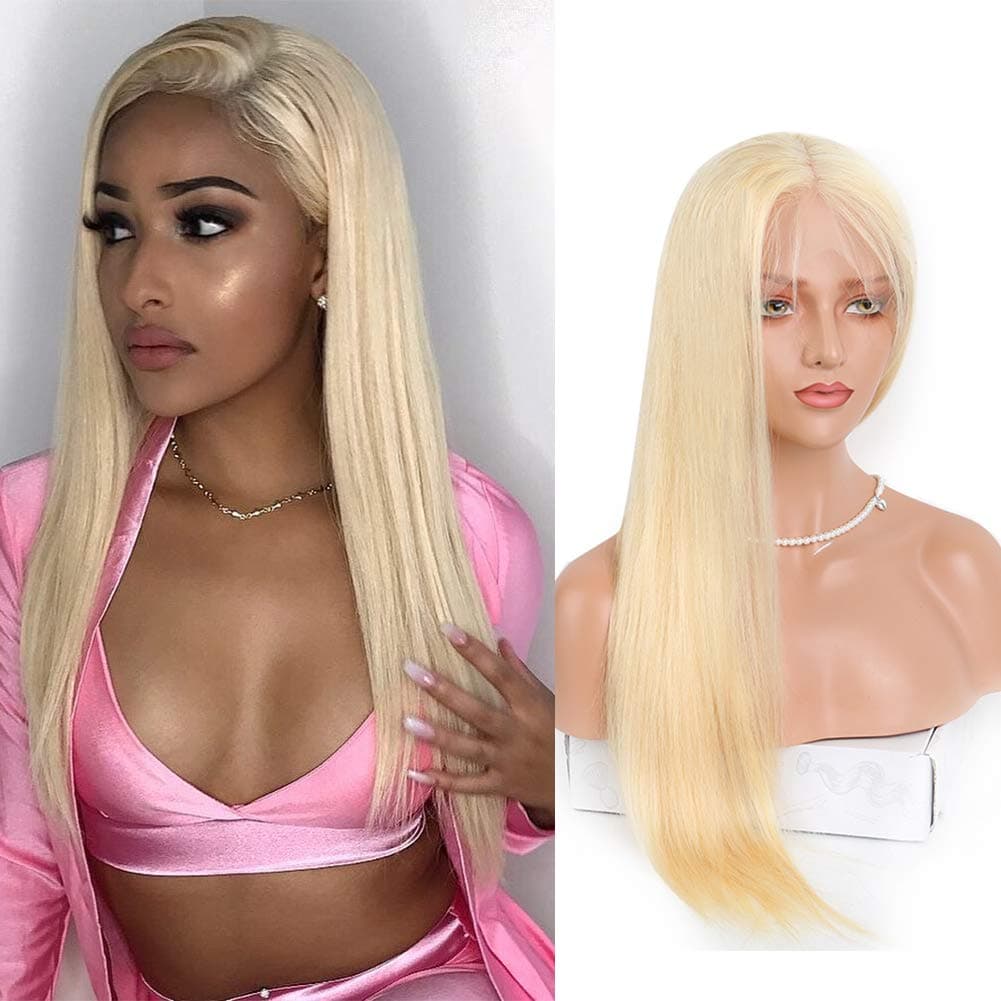 613 Wig Human Hair Wig 13x4 Lace Front Glueless Free Part Remy Hair Platinum Blonde with Pre Plucked Natural Hairline on Sale for White Women 20 inches