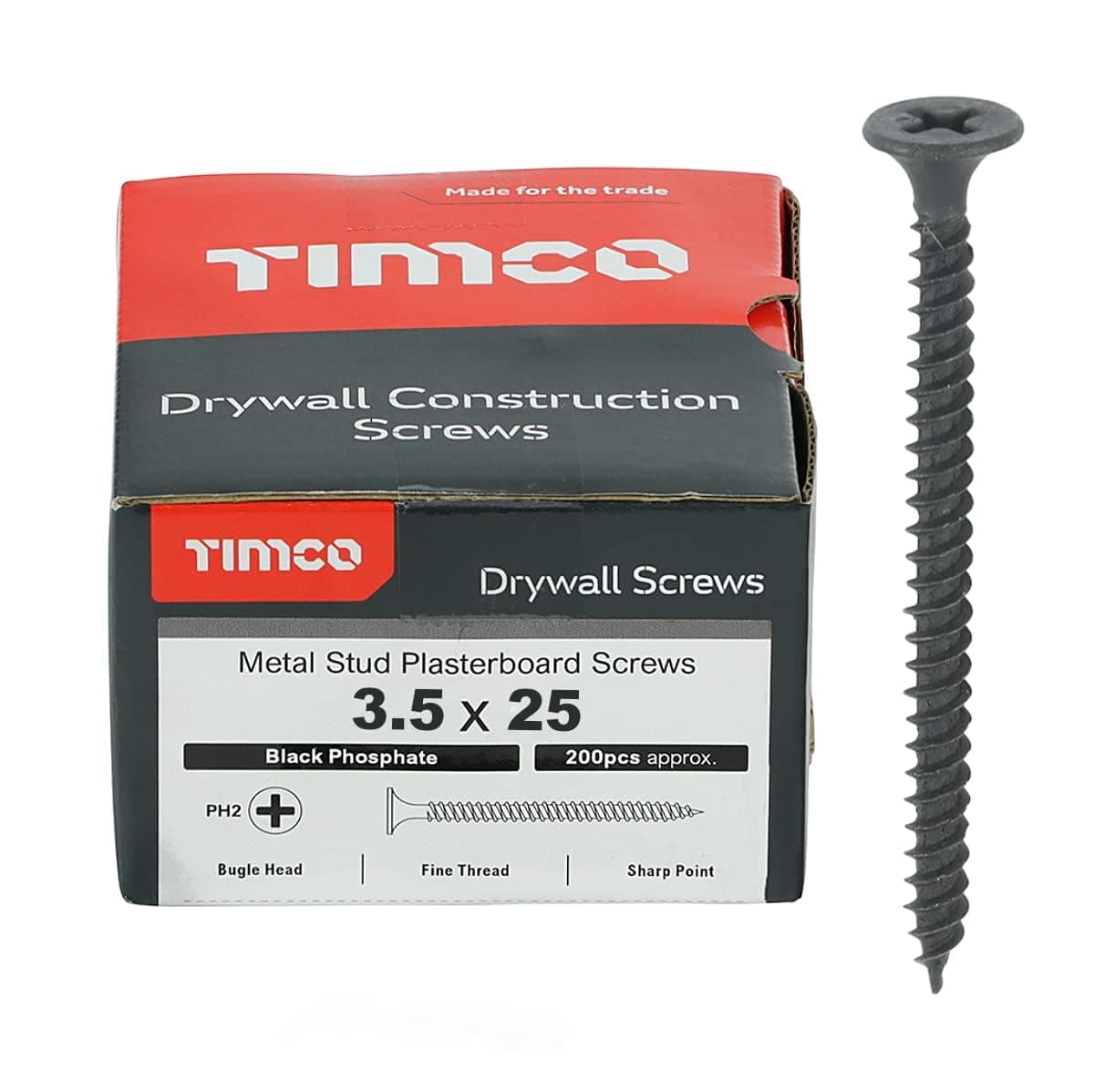 TIMCO PH2 Philips Drywall Screws - 3.5 x 25 - Black - Box of 200