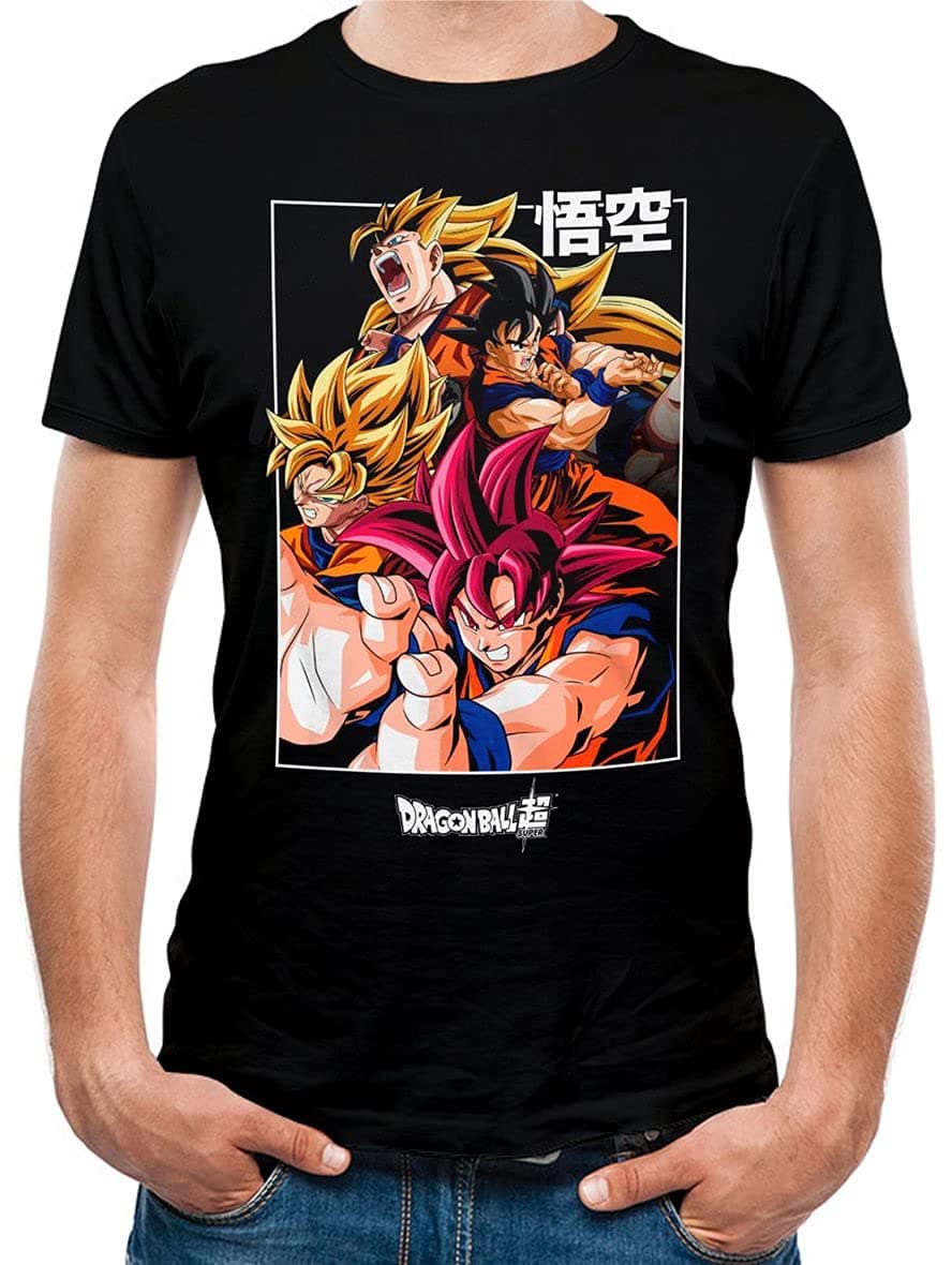 Official Licensed Merchandise Dragon Ball Super Saiyan Goku Evolutions Unisex T-Shirt Tee, Black (Medium)