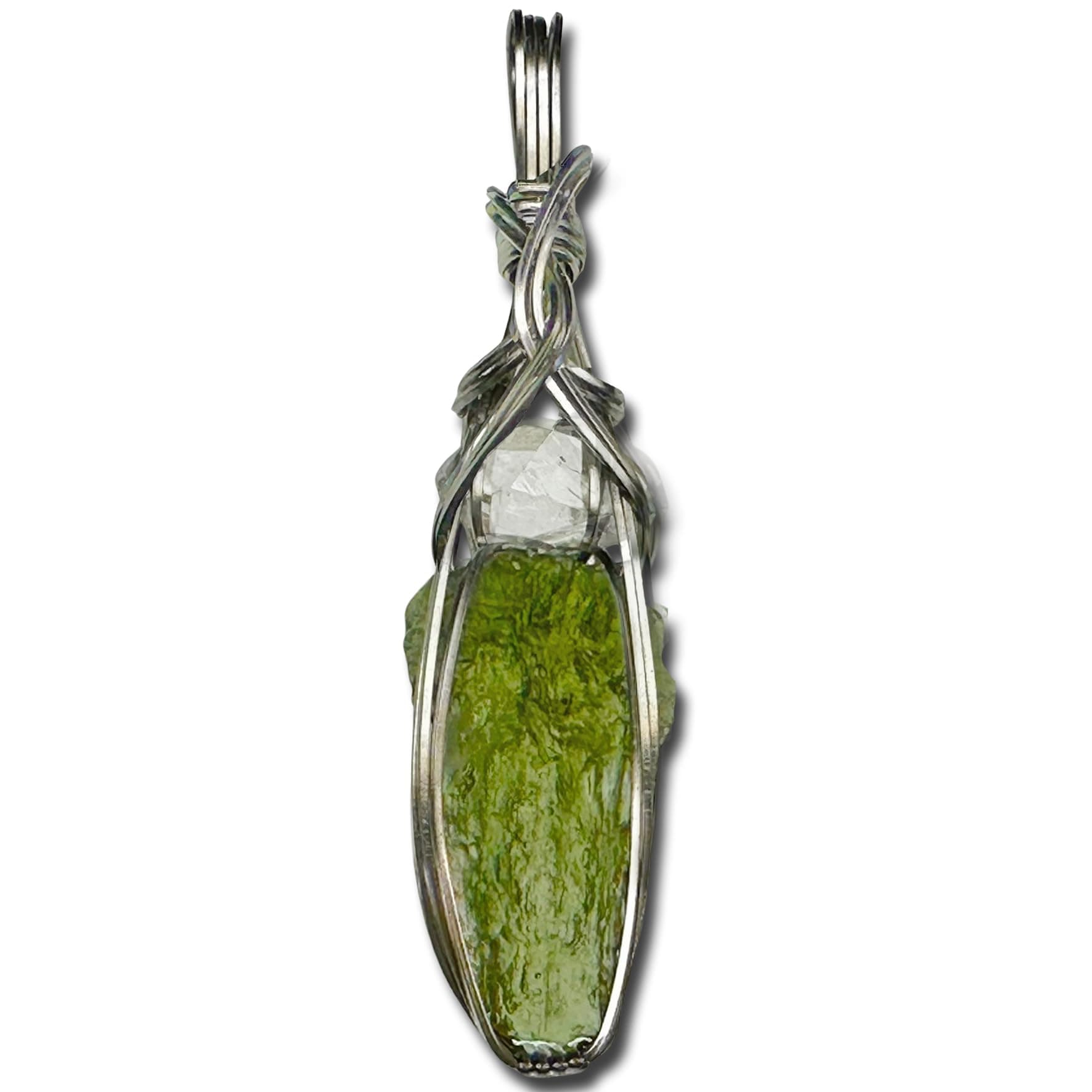 Moldavite Crystal Necklace with Herkimer Diamond Jewelry - Certified Moldavite Crystal Real Czech Republic Stone High Vibrations Moldovite Pendant