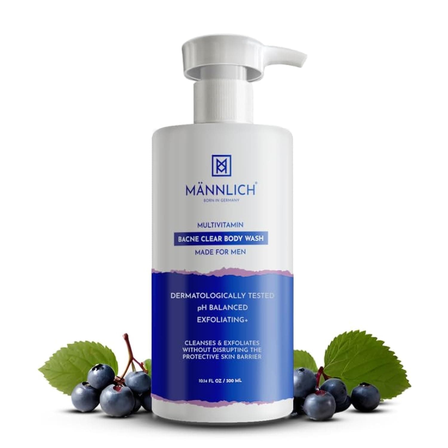 Mannlich 2% Salicylic Acid Body Acne Wash for Men - Bacne Clear Body Wash Men Shower Gel - 3% Niacinamide Prevents Body Acne, Exfoliates & Nourishes Skin 300 ml (Pack of 1) Bacne Clear Bodywash