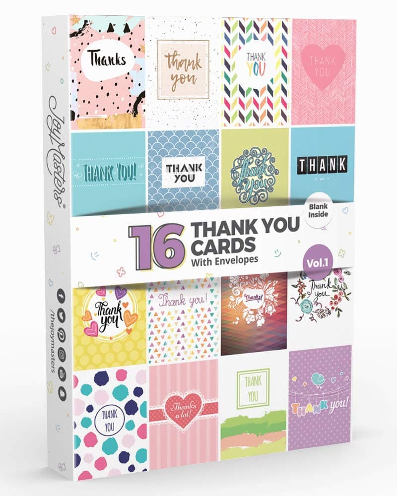 16 x Thank You Cards by Joy Masters™ Vol.1 | Multipack for Kids & Adults | Large Set for Men & Woman