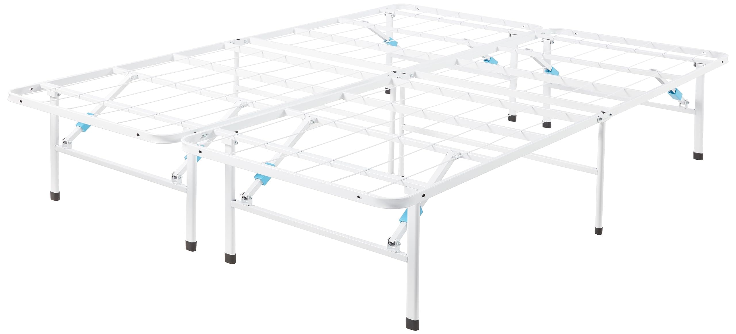 Platform Bed Frame Queen, Foldable Metal, Tool-Free Setup, 14 Inches High, White