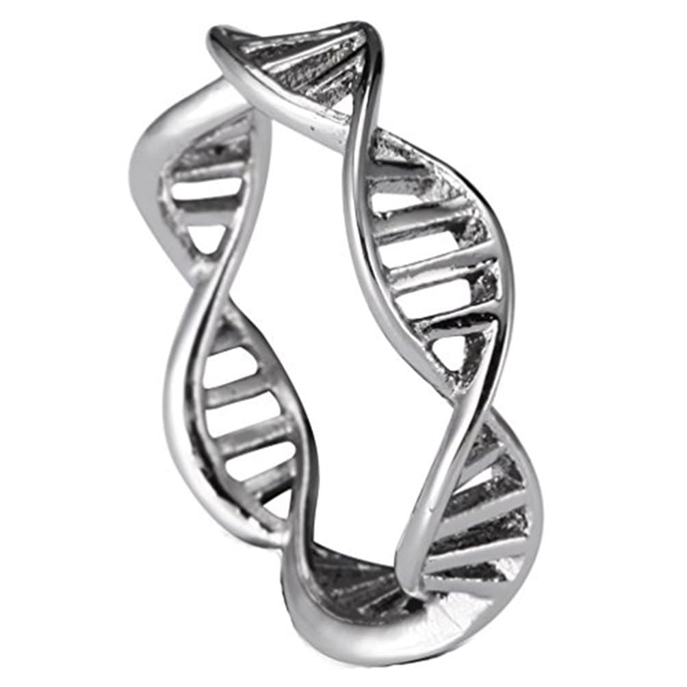 HinghokWomen Fashion Stainless Steel DNA Helix Band Chemistry Science Molecule Ring Creative Silver Finger Band
