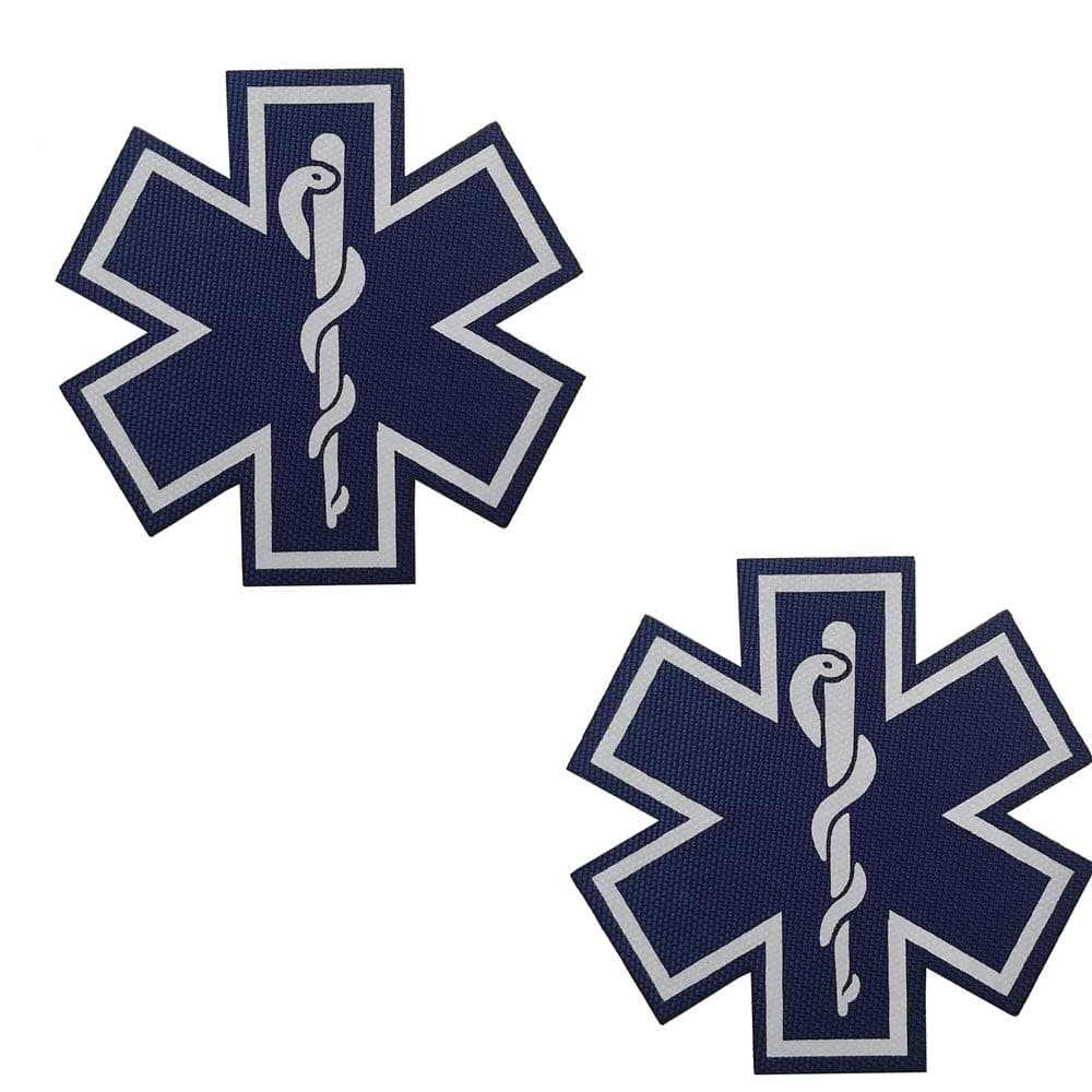 2PCS Reflective Medic Patches, EMT EMS Paramedic Medical Star of Life Embroidered Fabric Patches with Hook Loop Backing for Clothes 2.76 Inch