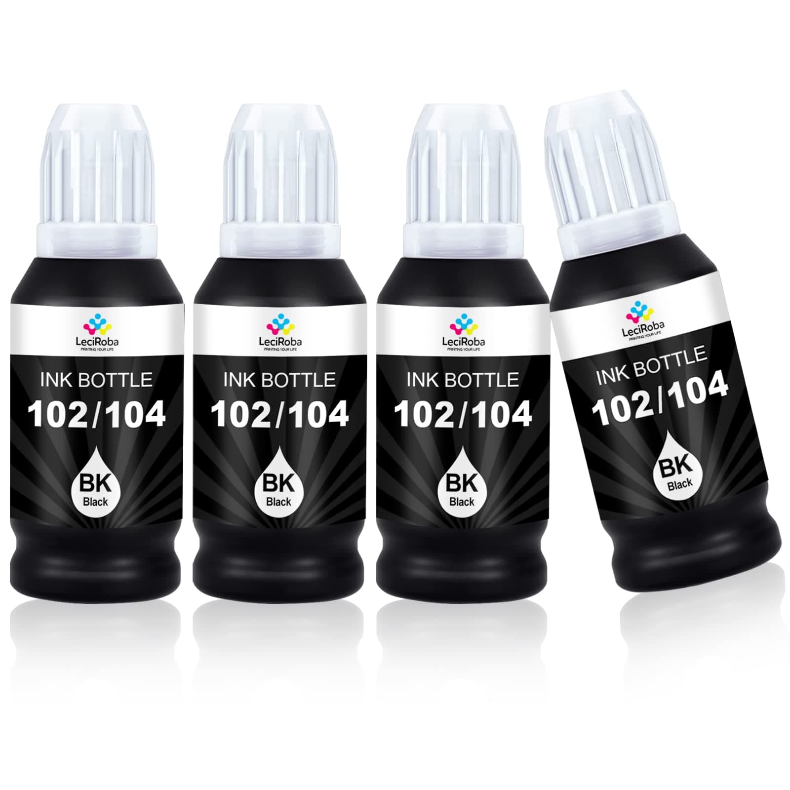 LeciRoba 104 for epson 104 ink bottle multipack and Epson 102 103 ink for ET-2710 ET-2711 ET-2714 ET-2715 ET-2720 ET-2721 ET-2726 ET-2810 ET-2820 ET-2821 ET-2825 ET-2826 ET-4700 ET-4800 (4-Black)