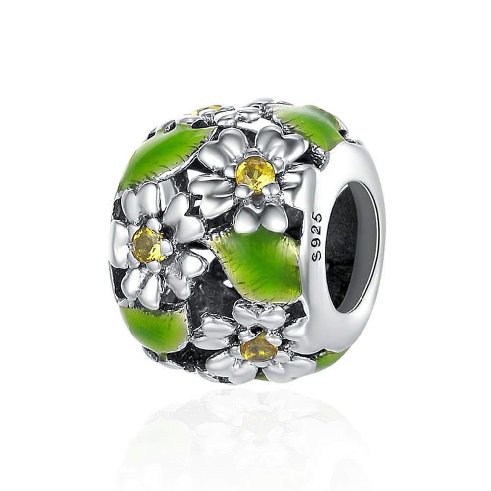 CHENGMENHollow Dance of Flowers Green Leaves 925 Sterling Silver Synthetic Birthstone Bead Charm fit Bracelets Gifts For Women Mum Daughter Grandma Sister Nana Aunt Niece