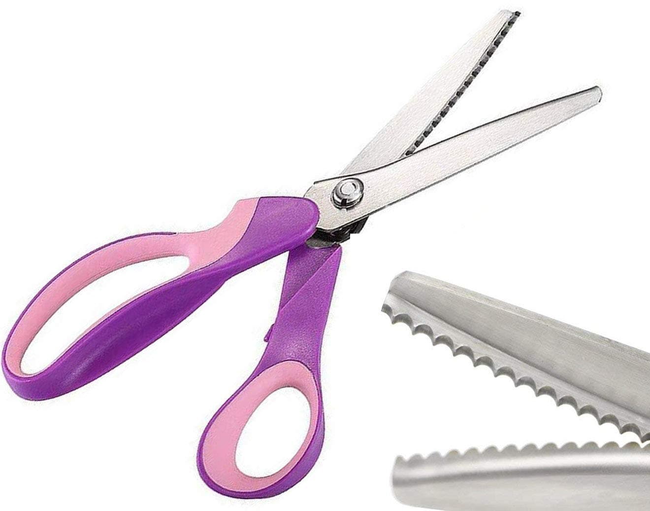Pinking Shears for Fabric, Stainless Steel Handled Professional Dressmaking Sewing Scissors Zig Zag Fabric Craft Scissors 9.3 inch Scalloped (Purple)