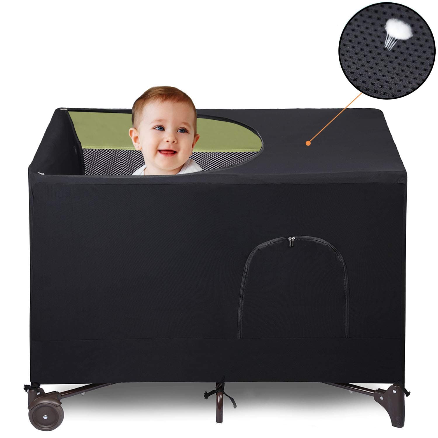 Crib Blackout Cover - Pack and Play Travel Crib Canopy - Stretchy Breathable Baby Netting Cover/Tent for Indoor or Outdoor Portable Playard to Sleeping or Play