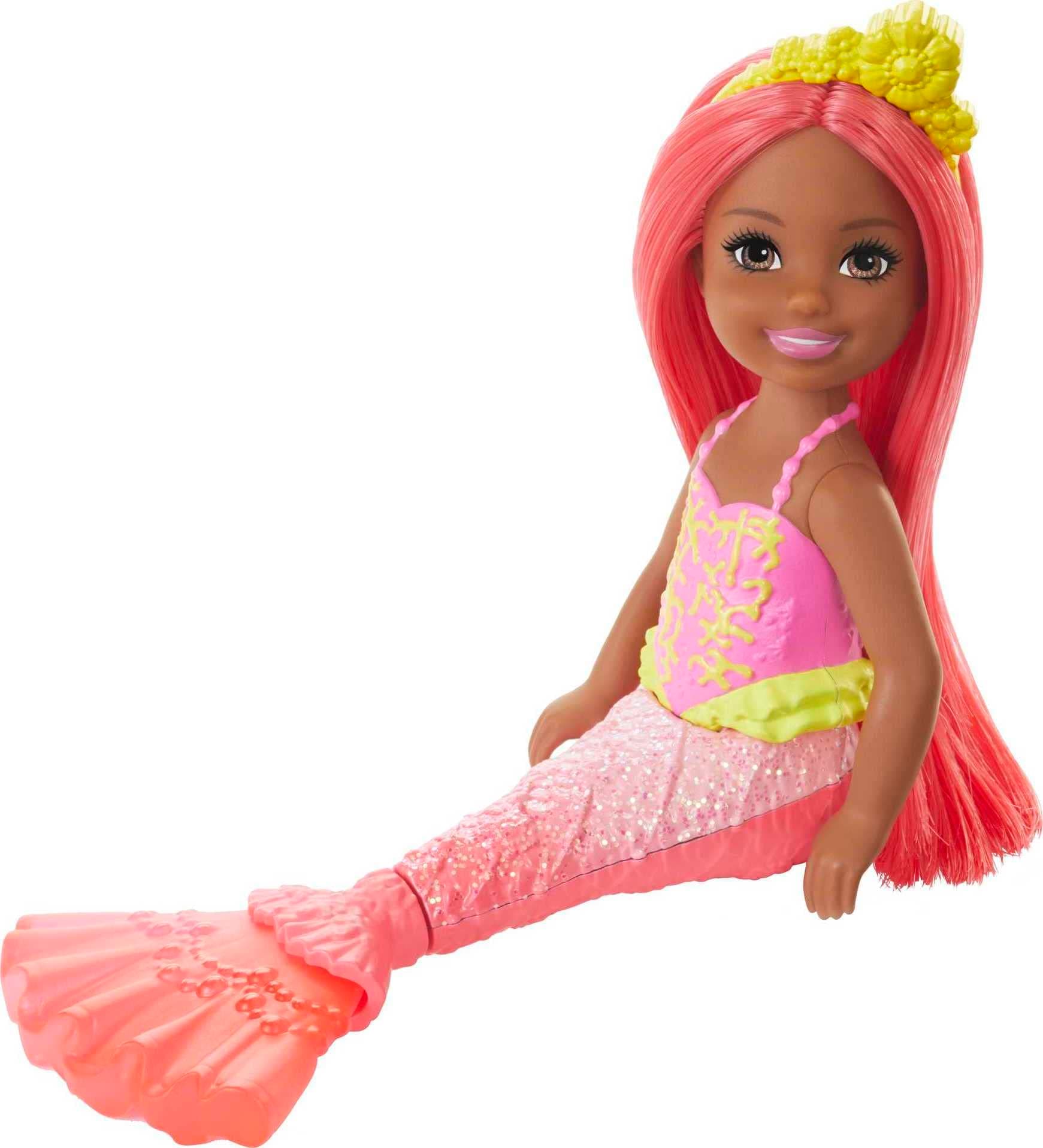 Dreamtopia Chelsea Mermaid Doll, 6.5-inch with Coral-Colored Hair and Tail