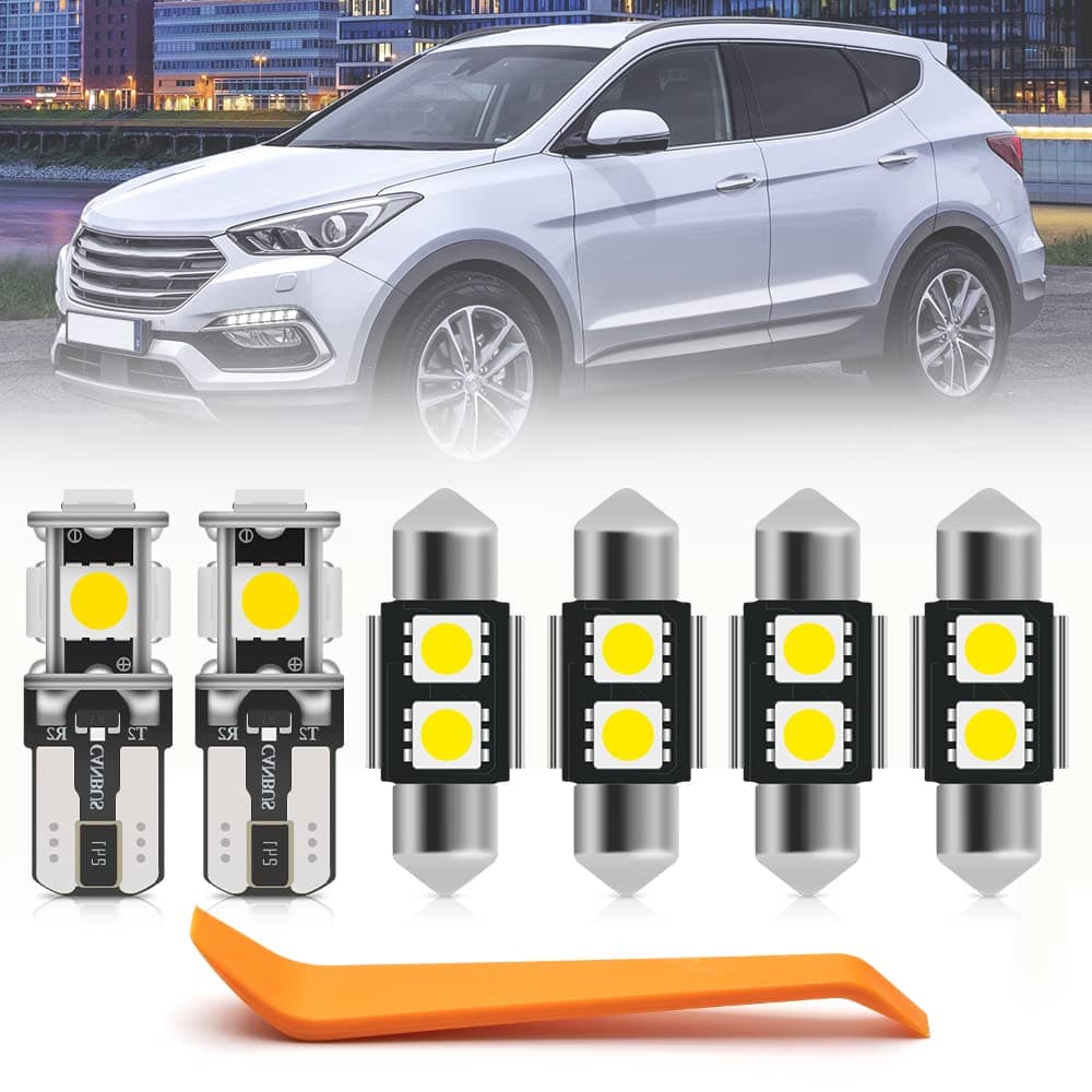 11pcs Interior LED Lights Bulb Kit for Hyundai Santa Fe 2013 2014 2015 2016 2017 2018 2019 2020 Map Dome Trunk License Plate Lights Super Bright LED Interior Light Bulbs + Install Tool