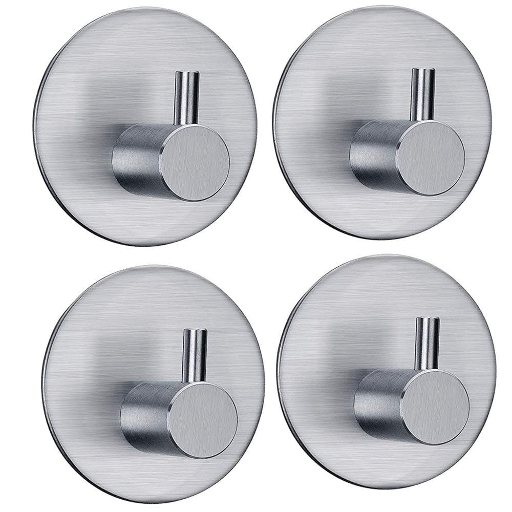 FOTYRIG Heavy Duty Adhesive Hooks Wall Hangers Waterproof Stainless Steel Towel Hooks for Hanging Kitchen Bathroom Home Stick on Wall (Round Base)-4 Packs