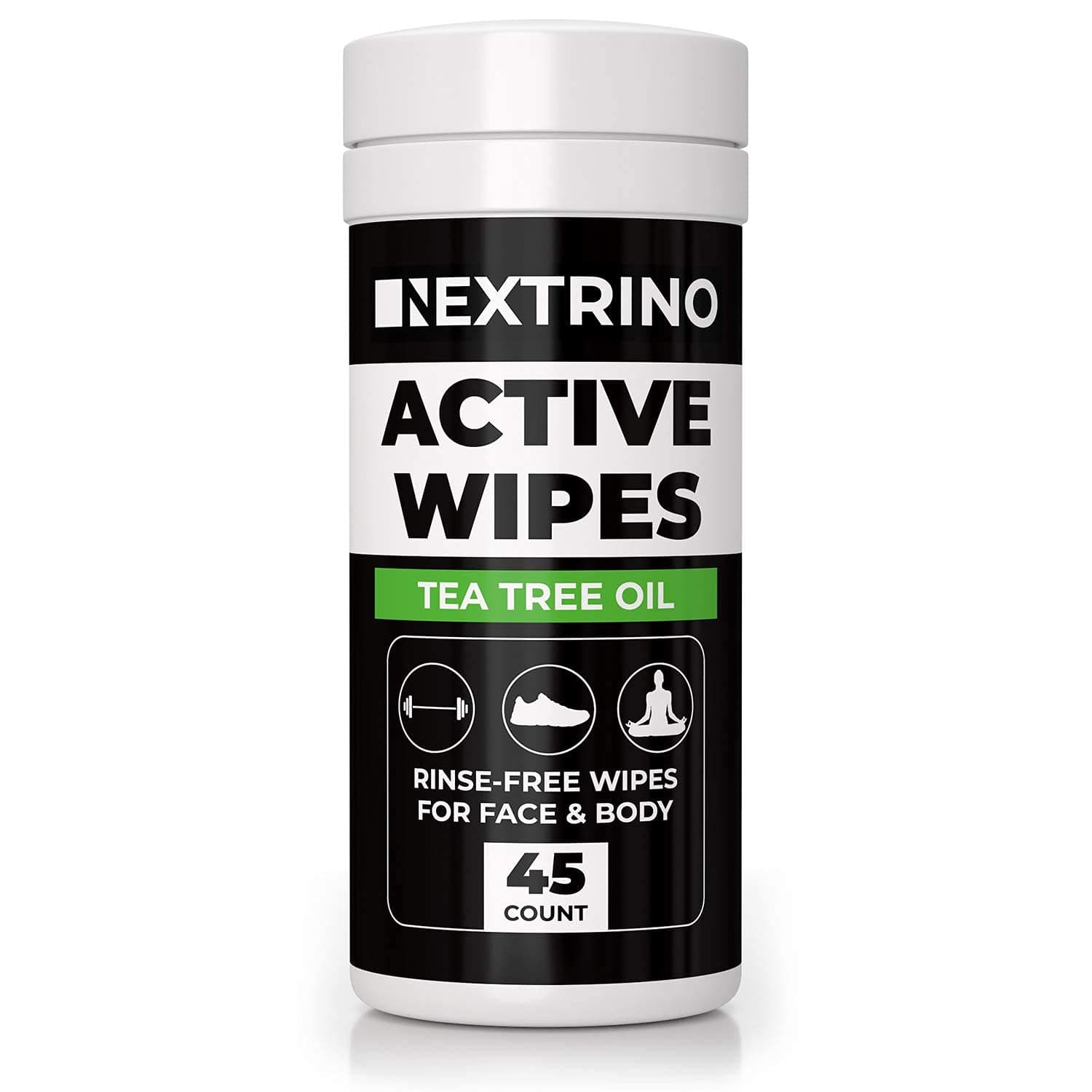 Nextrino Body Wipes For Adults, Men & Women - Biodegradable Tea Tree Oil Cleansing Towelettes - Gym, Workout, Camping, Travel Shower Wipe (45 Wipes)