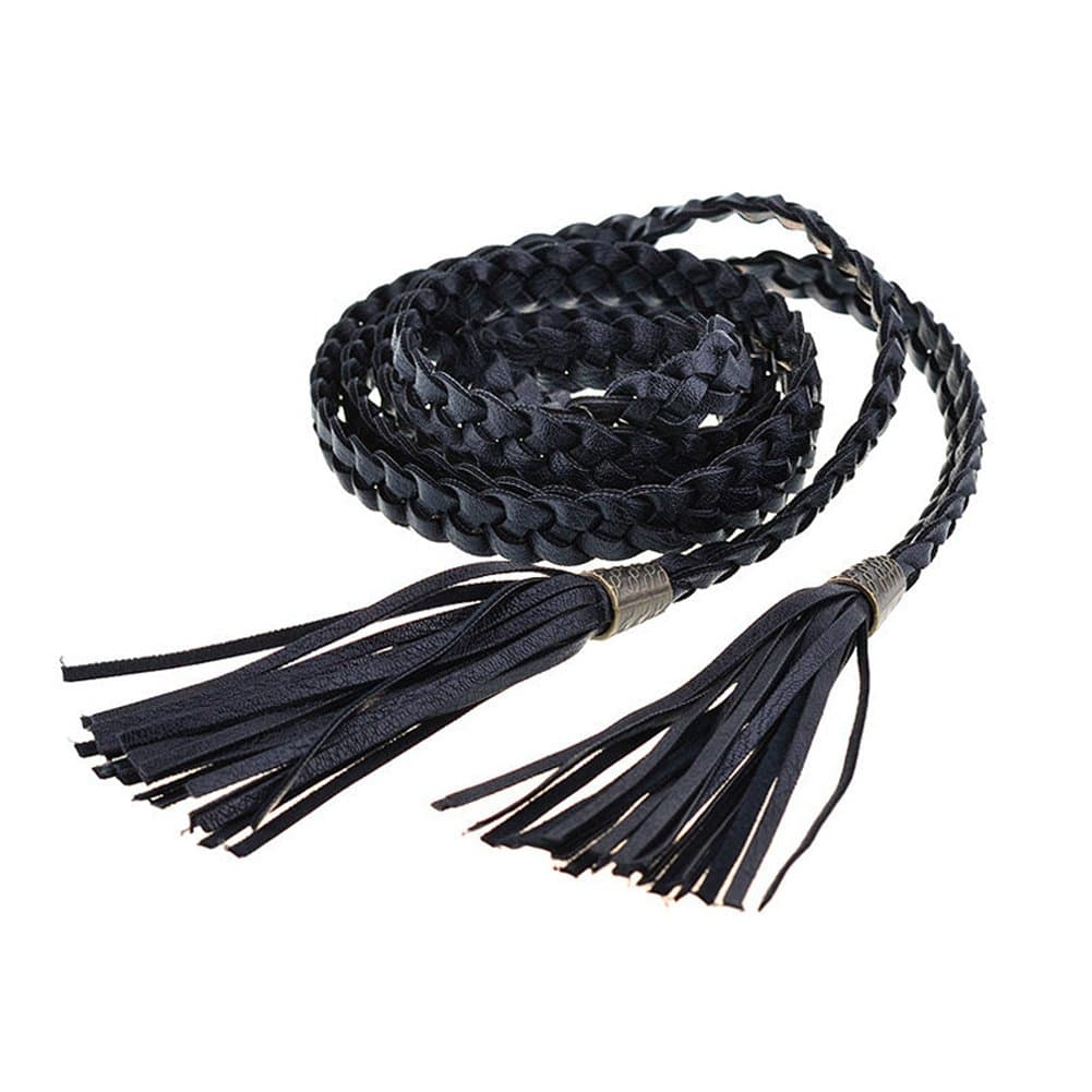 FV RELAY Women's Fashion Tassel Thin Braided Belt For Dress Bowknot Waist Chain