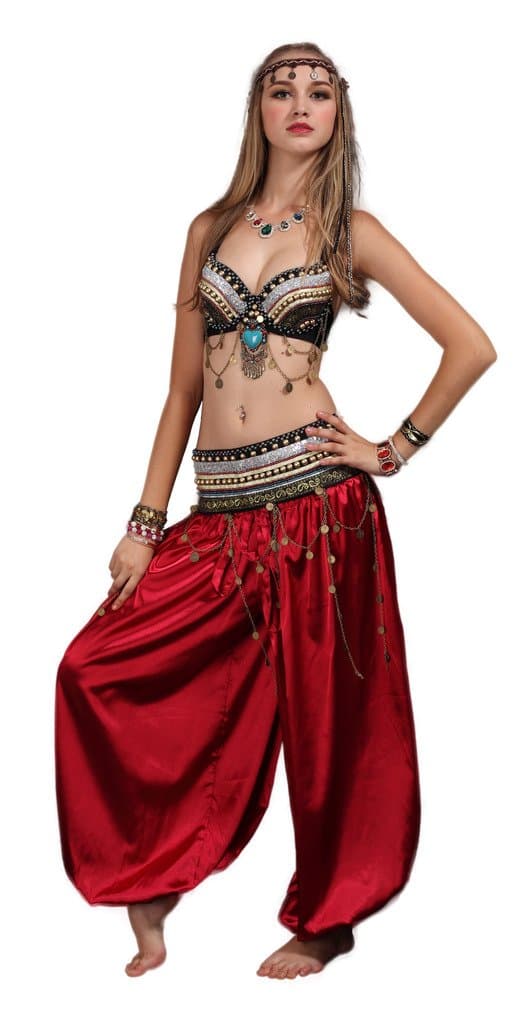 Tribal Style Belly Dance Costume,Bra Belt Bloomers 3pcs Outfit
