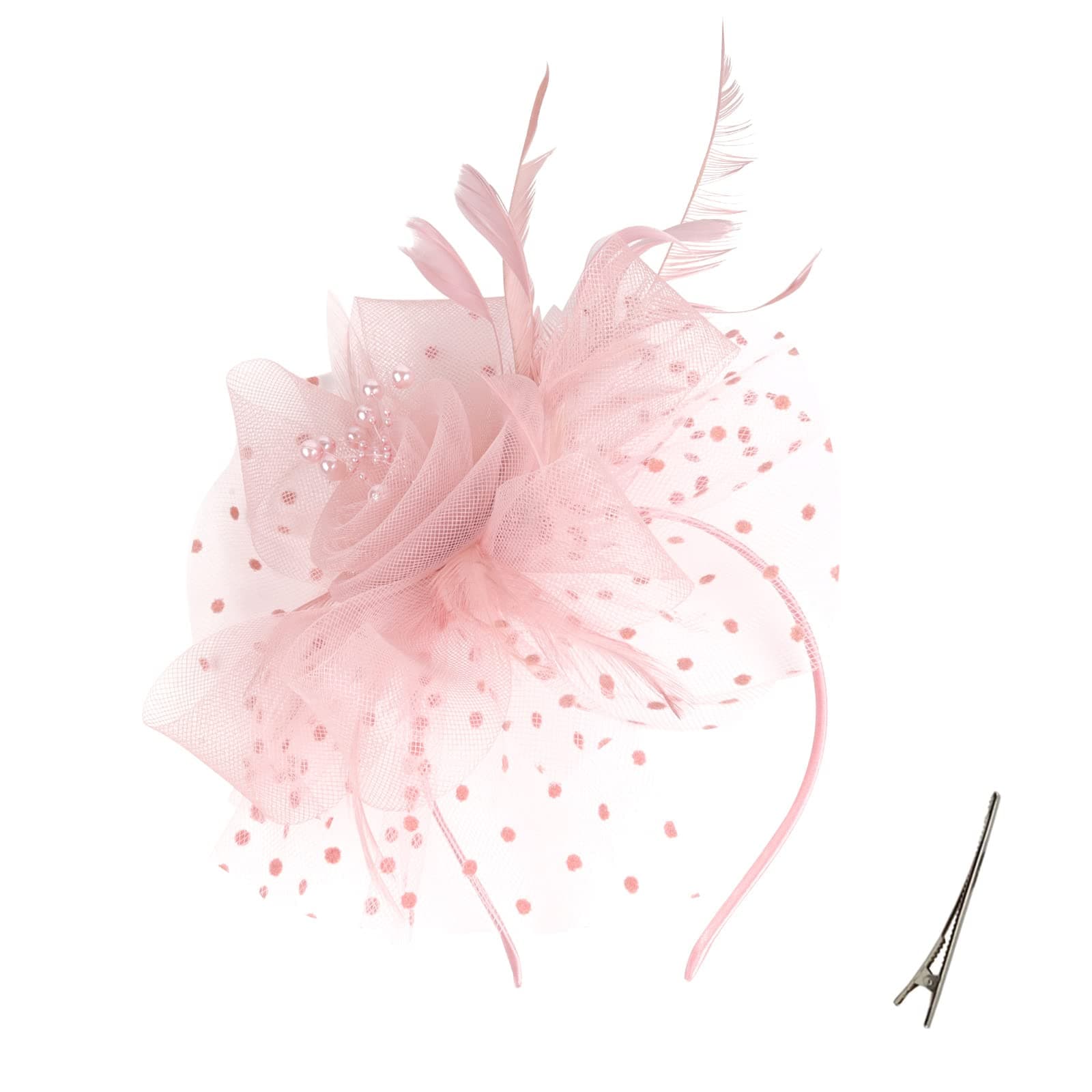 Fascinators for Women Tea Party Headband Hats Cocktail Flower Mesh Feathers Headwear Hair Clip for Wedding