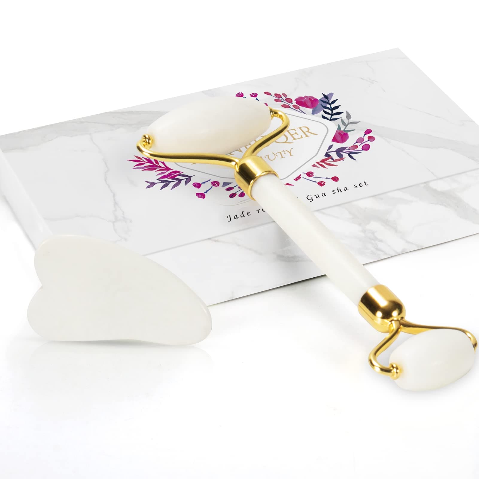 Gua Sha Facial Massage Tool & Jade Roller Set, Facial Massager for Face, Neck, Back, Arms, Legs, Eye,SPA Gifts for Women Gua Sha Facial Massager Reduce Puffiness and Improve Wrinkles