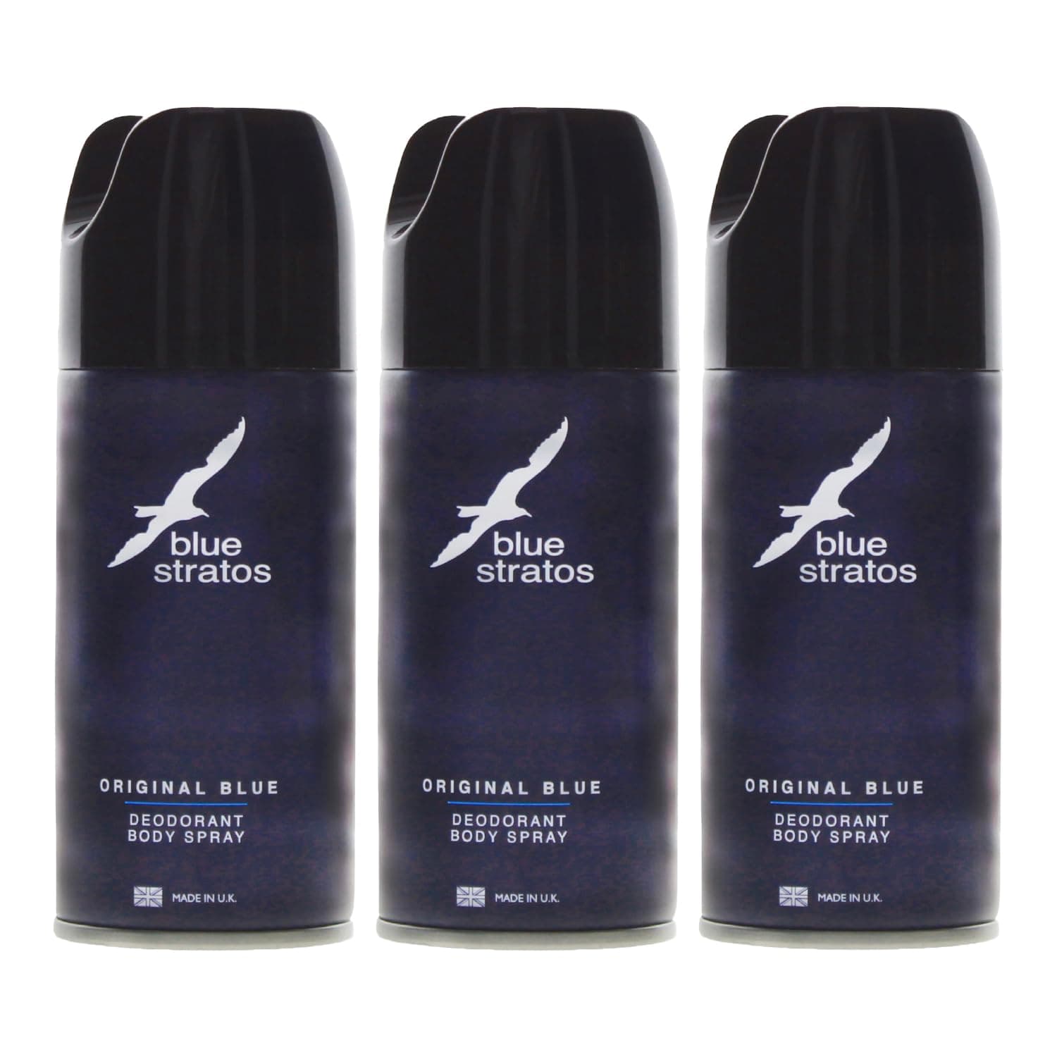 Blue Stratos Mens Gents Body Spray Deodorant Original Blue 150ml 3 Pack