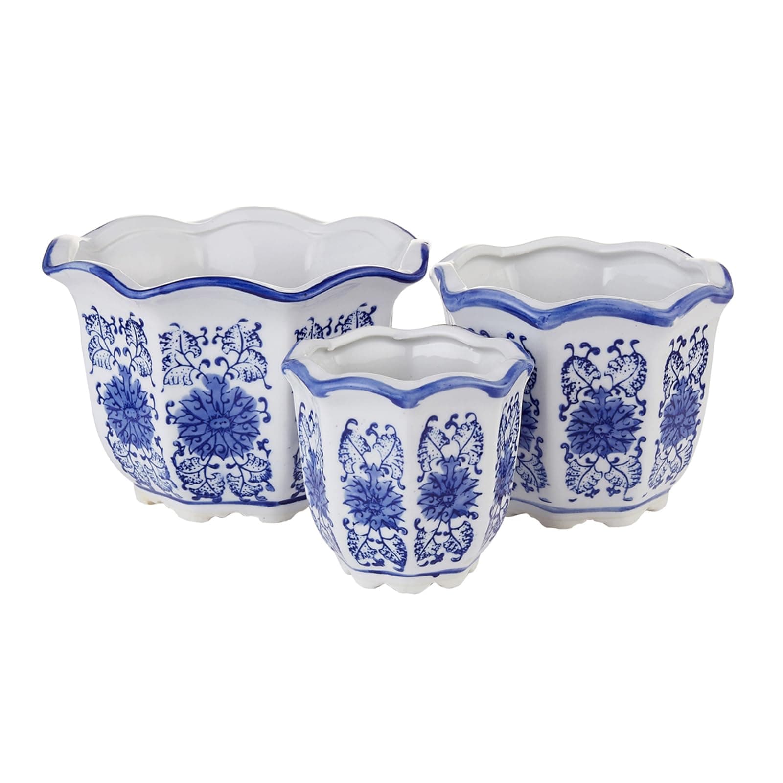 Blue and White Porcelain, Flower Pots, Chinese Ceramic Planters for Decorative -Set of 3