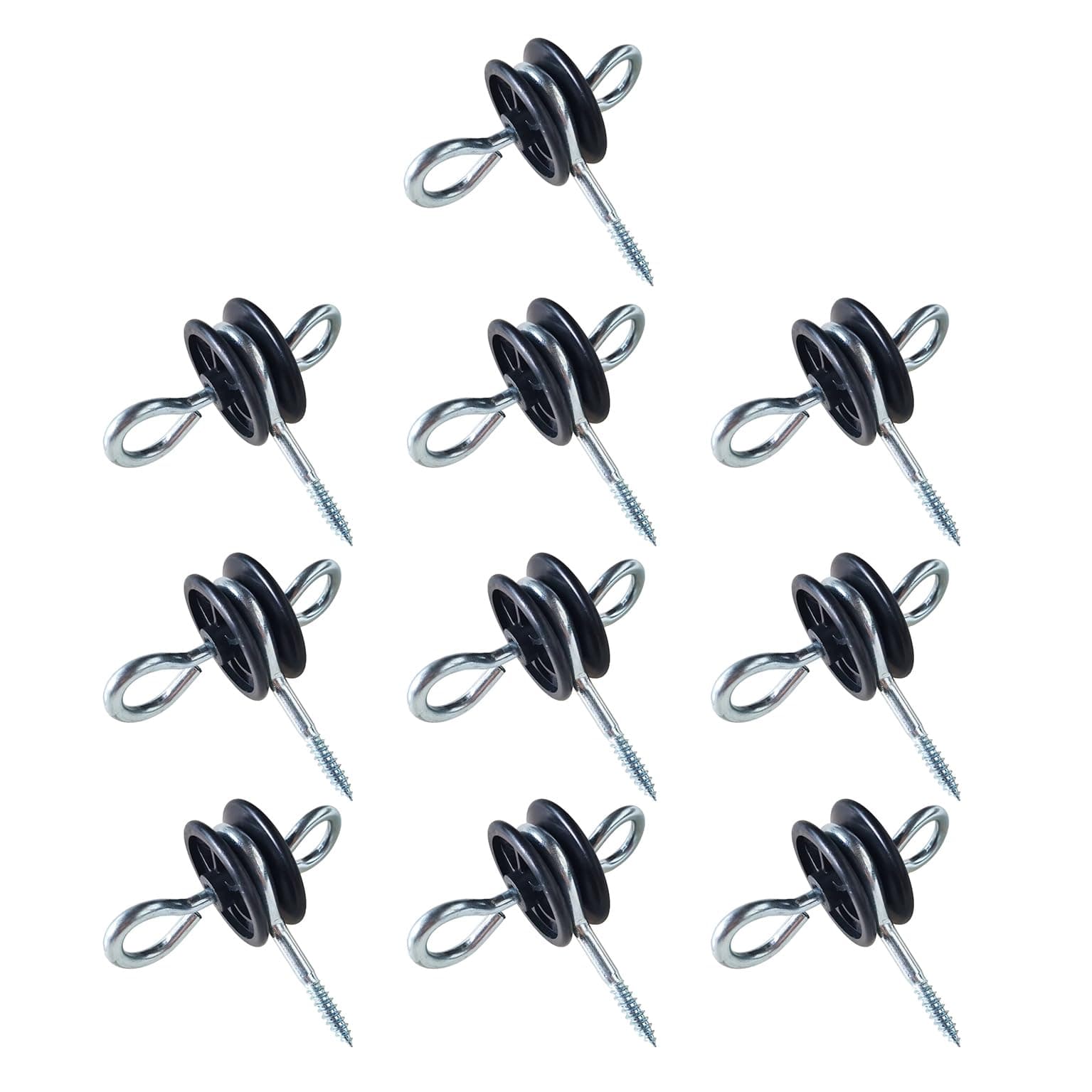 QMARK 10 Pack Electric Fence Wood Post Anchors, Wood Post Screw-in Insulators, Screw-in Gate Handle Anchor, 2-Ring Black Handle Anchors