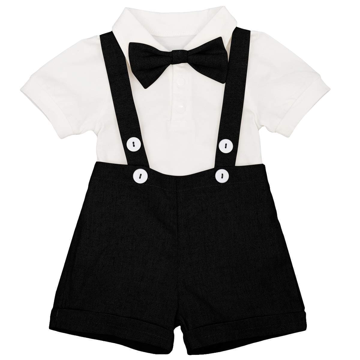 Baby Boy Baptism Outfit Christening Clothes Set, Newborn Toddler Bowtie Romper with Overalls Shorts 1st Birthday