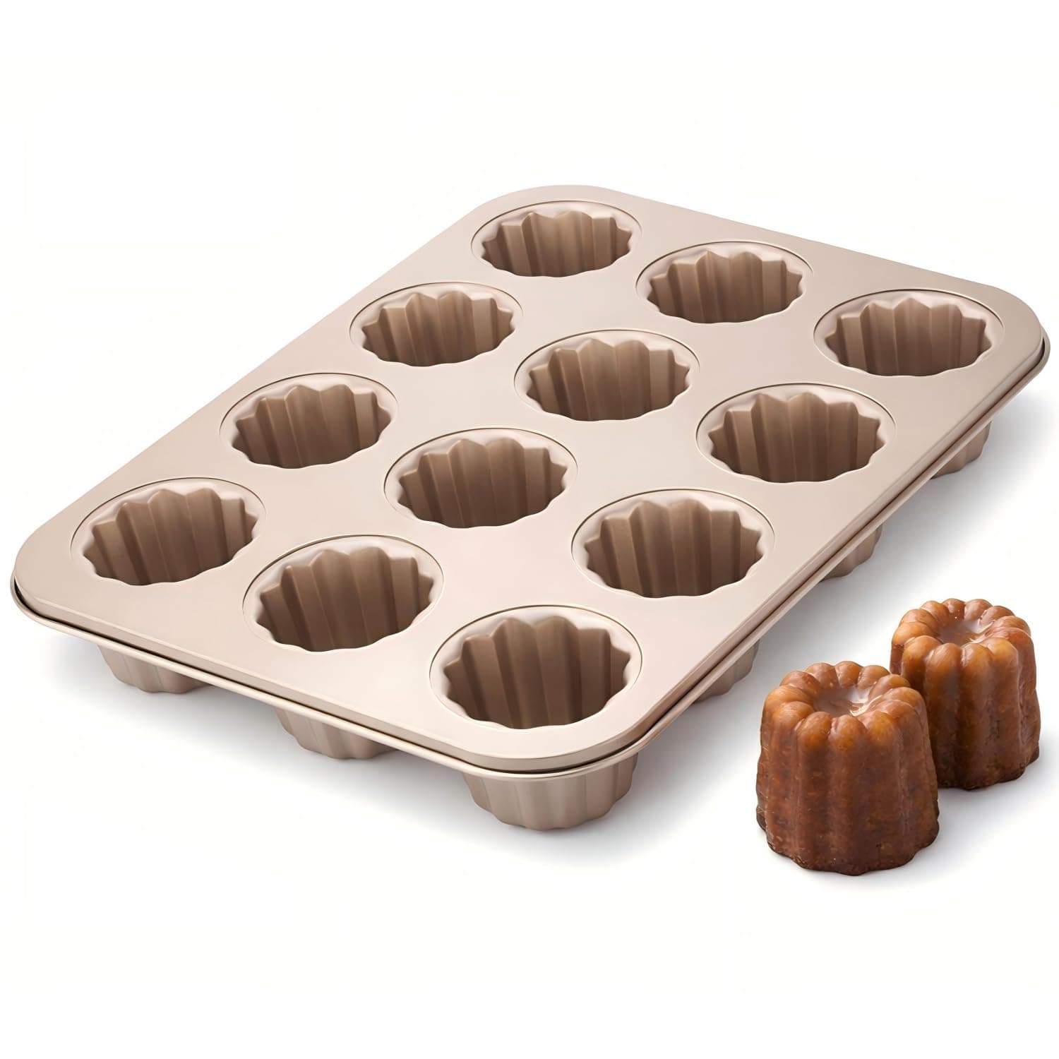 iToids 12-Cavity Canelé Pan Nonstick, Carbon Steel Canelé Mold for French Pastry Baking, Mini Cake & Custard Mold, Easy Release Canele Baking Pan for Home Bakers