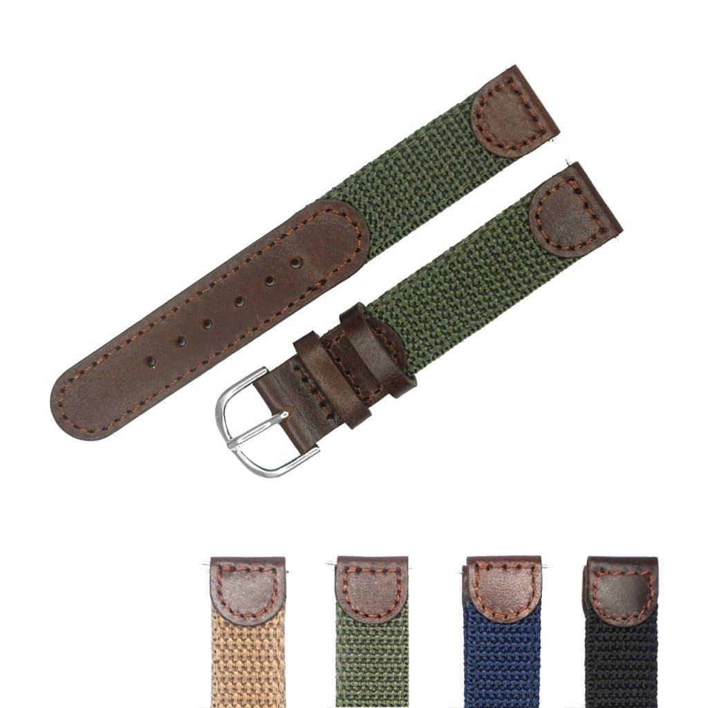 IVAPPON Men's Calfskin Leather and Nylon NATO Watch Strap Swiss-Army Style Watch Band