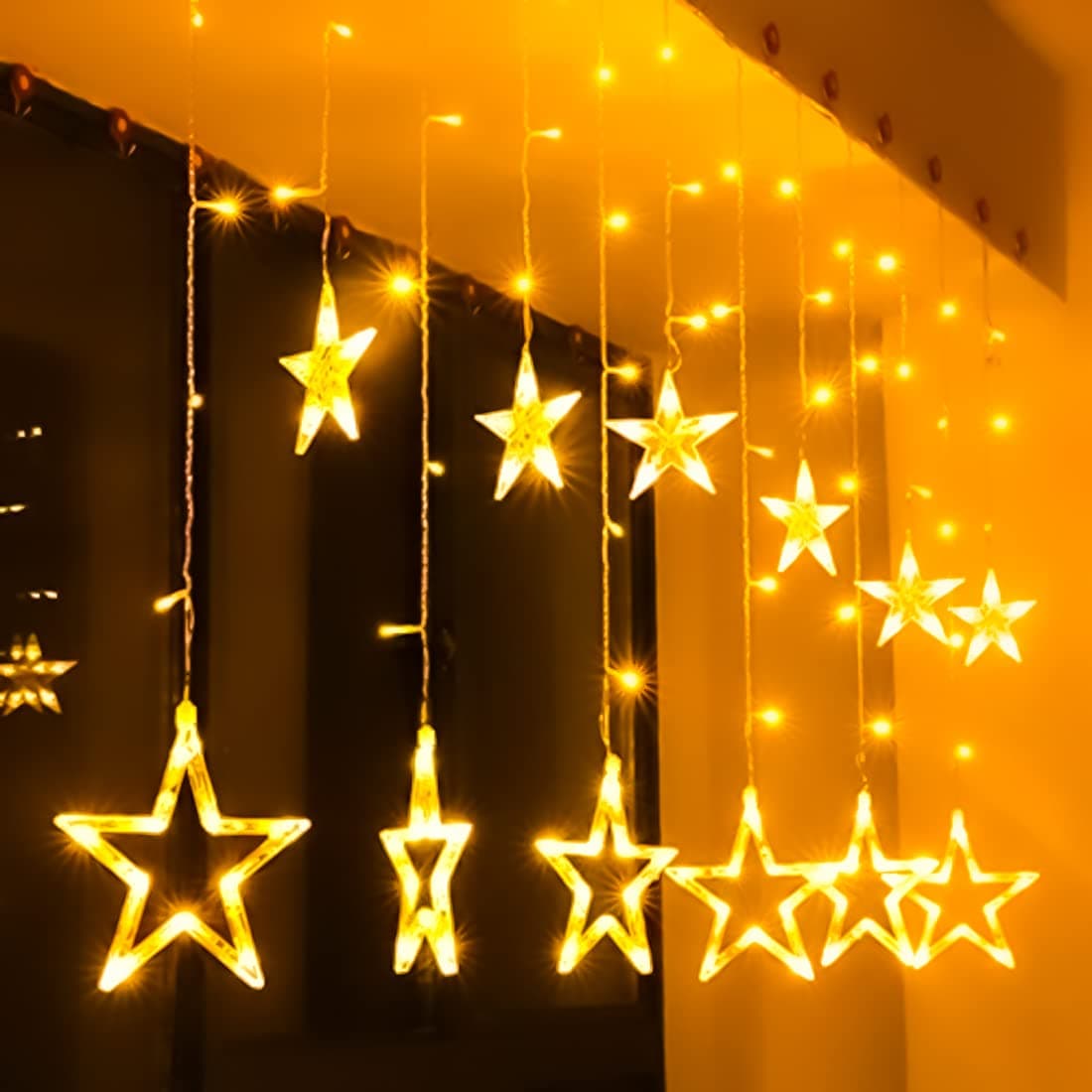 Bulfyss 12 Stars 138 LED 2.5m Star Lights, Curtain String Lights with 8 Lighting Modes Decorative Home Decor Waterproof For festivals (Warm White, 2.5 Meter)