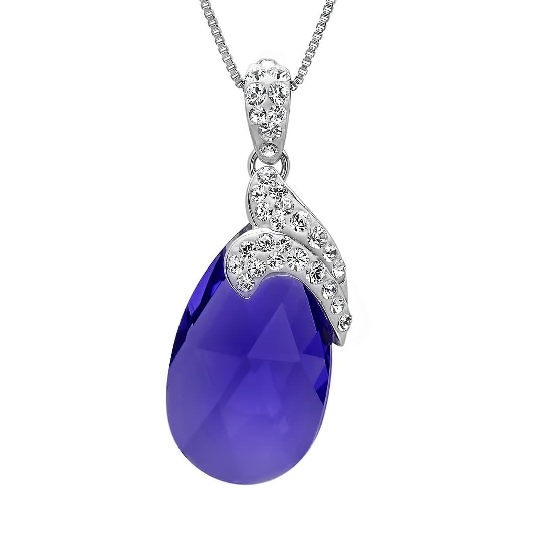 Sterling Silver Purple Briolette Crystal Tear Drop Pendant-Necklace with SWAROVSKI CRYSTALS