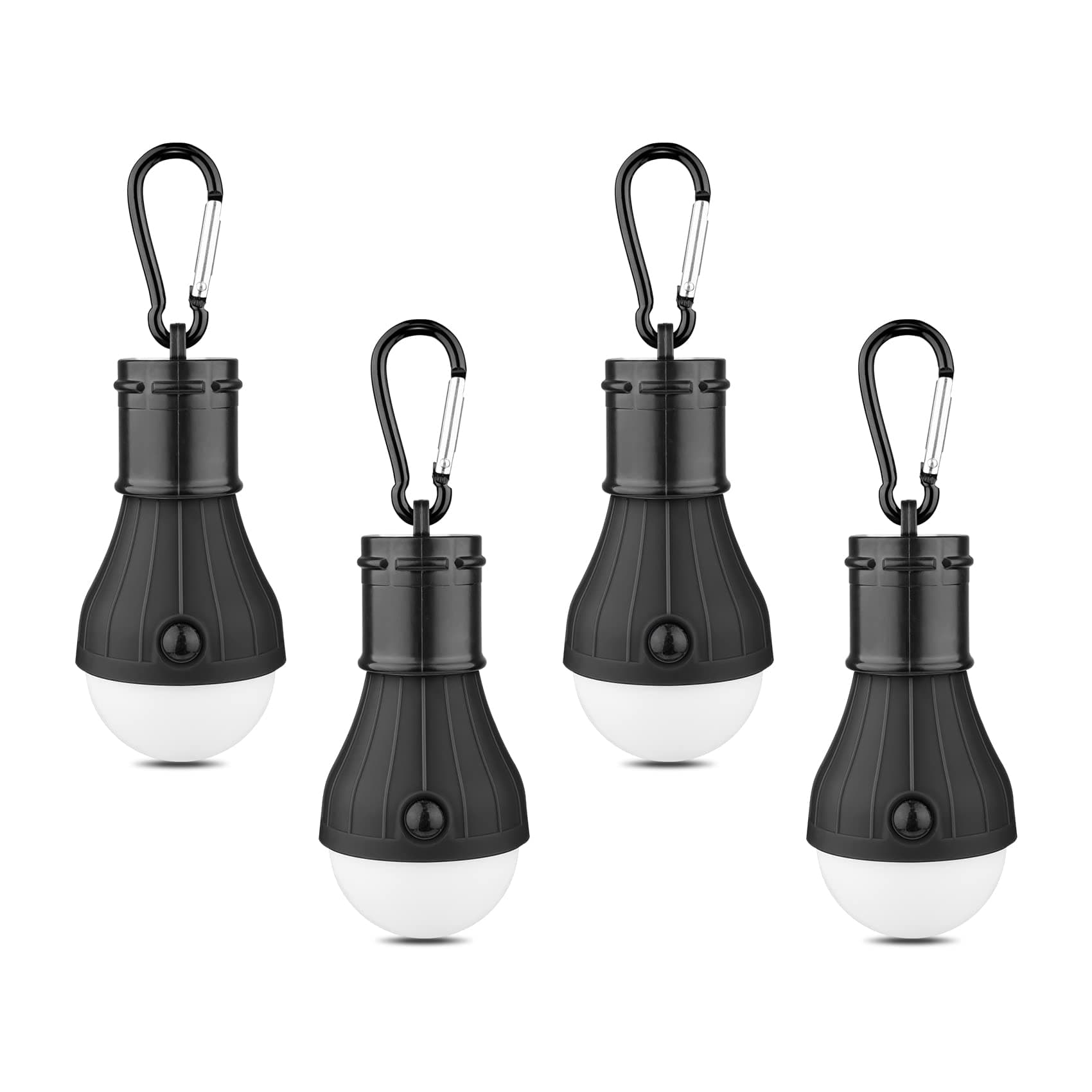 LED Camping Tent Lantern, Portable Outdoor Waterproof Emergency Light Bulb, Battery Powered with Clip Hook, Super Bright, for Hiking, Party,Camping, Fishing, Power Failure (4 Packs, Black )