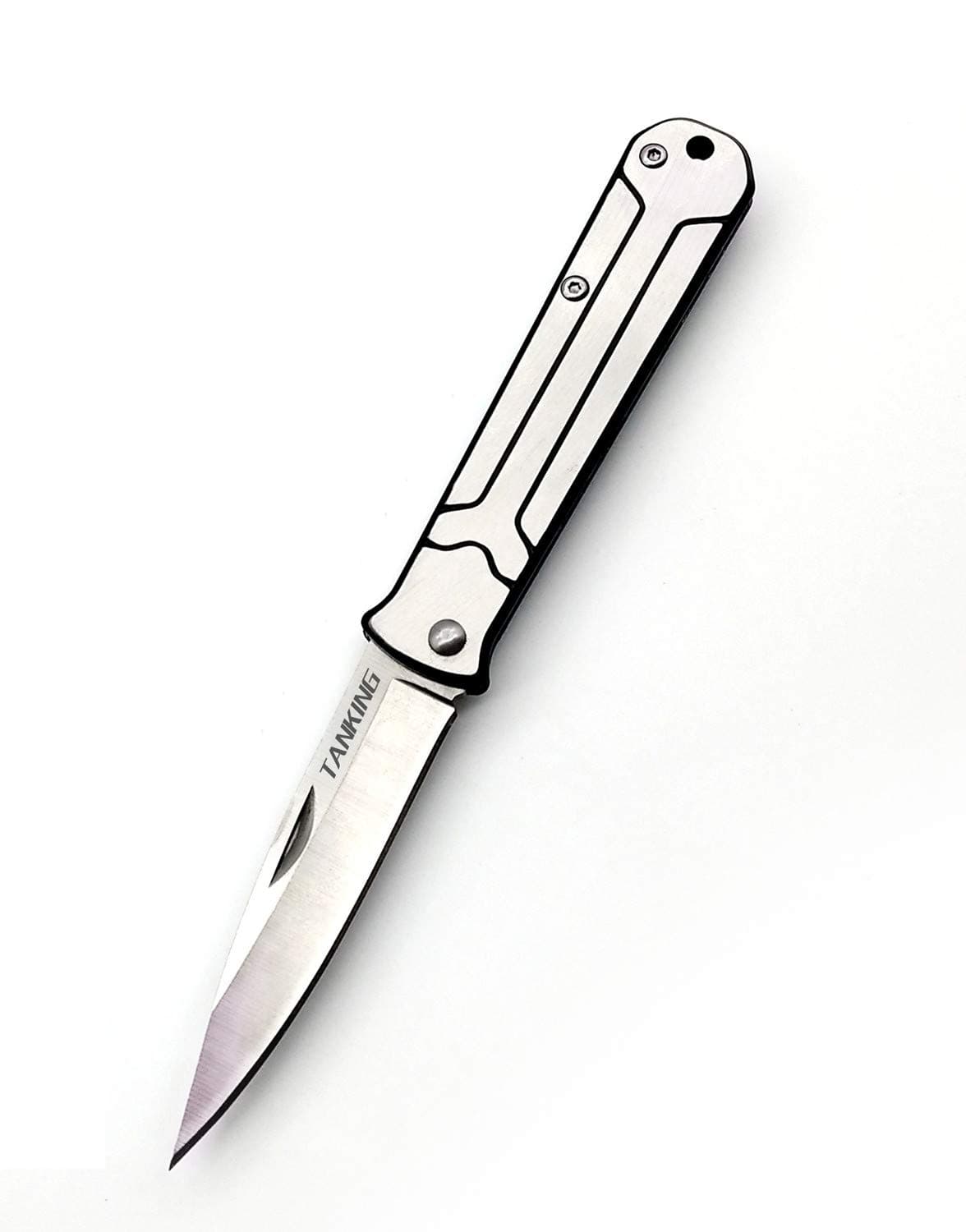 TANKING EDC Folding Pocket Knife: Stainless Steel Blade With Pocket Clip (Silver)
