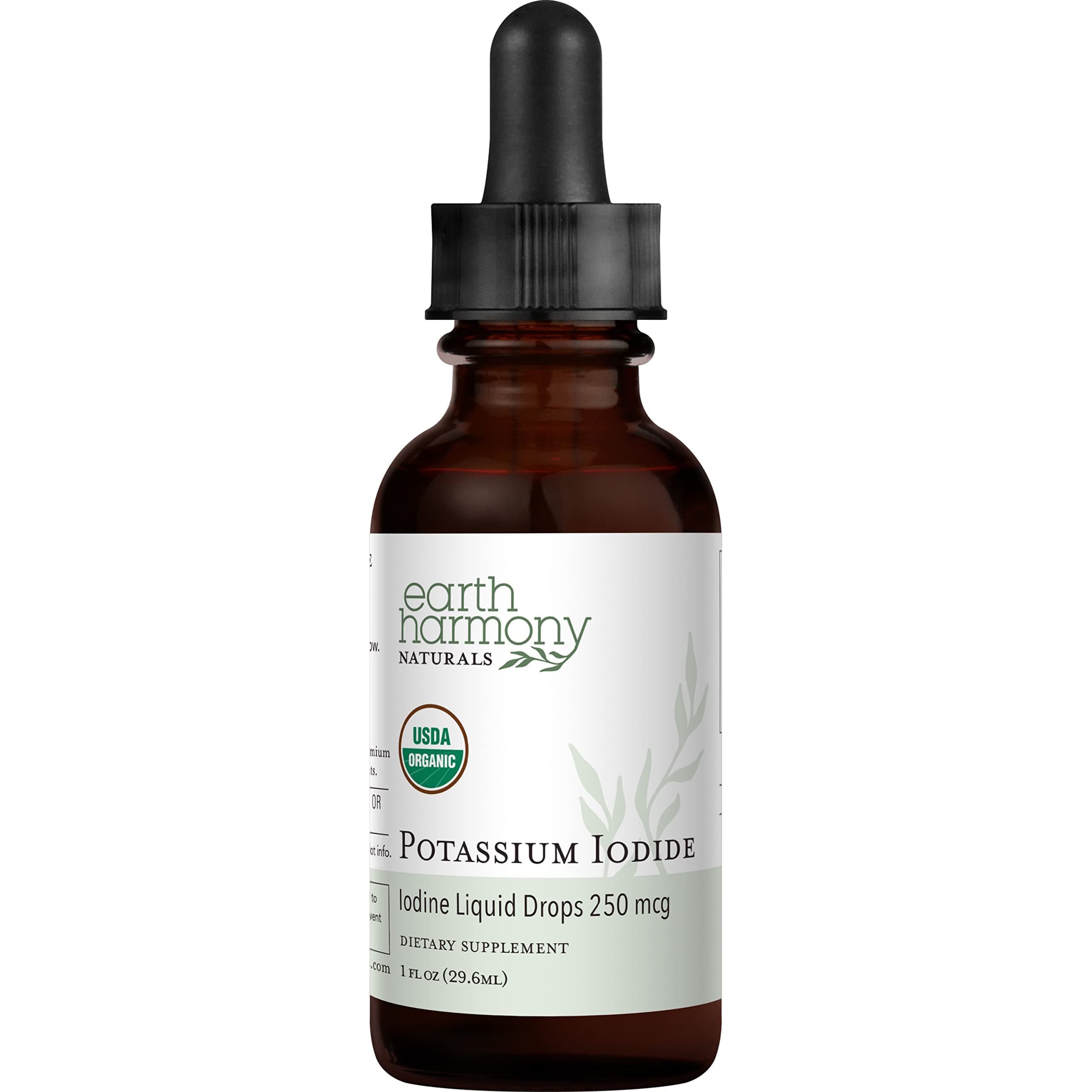 USDA Organic Potassium Iodide 250 mcg Liquid Supplement (6 Month Supply) - Supports The Thyroid Gland and Helps Exposure & Low Levels of Iodine - More Bioavailable Than Iodine Tablets, Pills - 1 Fl Oz