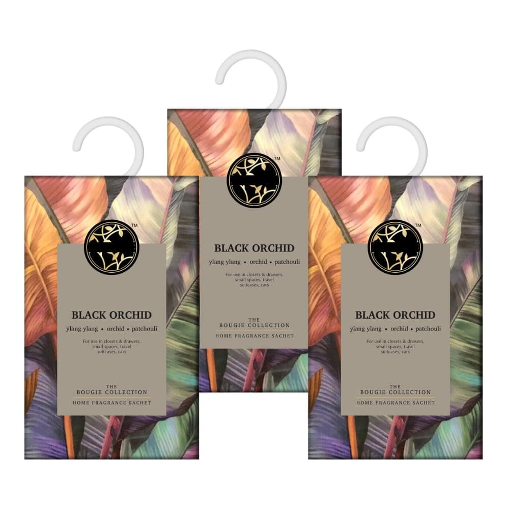 Soul & Scents Black Orchid Fragrance Sachet | Patchouli's Earthy Richness and Ylang's Exotic Allure | Versatile Air Freshener for Car, Wardrobe, Kitchen, and Travel Bag | Pack of 3-20gm Each