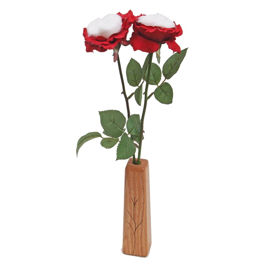 2nd Year Anniversary 2 Stems Cotton Roses Flowers 18 inches Tall with Vase