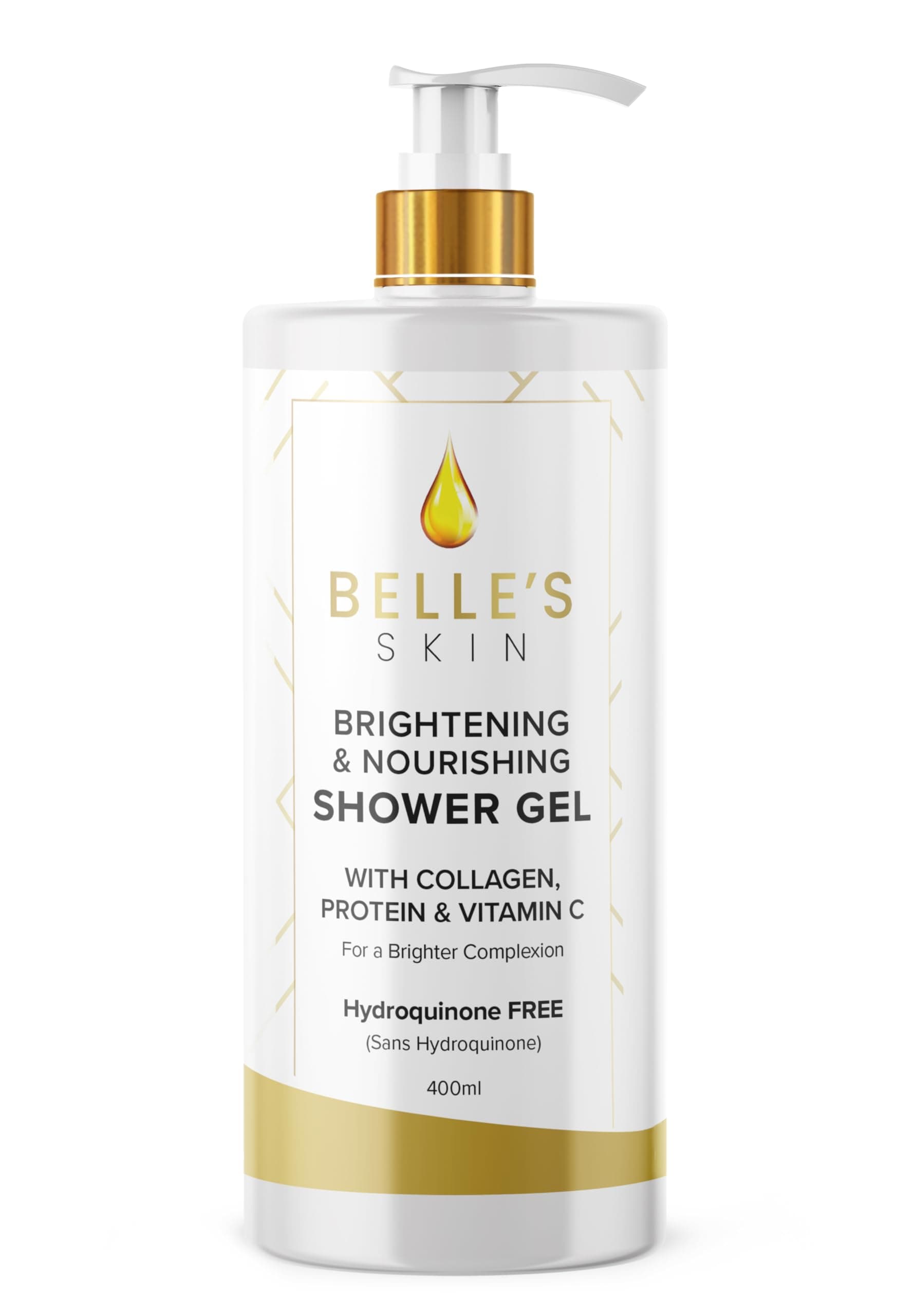 Belle's Skin - Brightening & Nourishing Shower Gel | With Collagen, Protein, Vitamin A, C & E | Moisturize, Brighten and Even Skin Tone