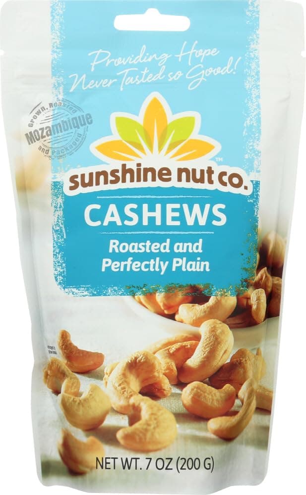 Sunshine Nut Company 'Perfectly Plain' Cashews, Peanut Free, Gluten Free, GMO Free, 7 Ounces, Pack of 8