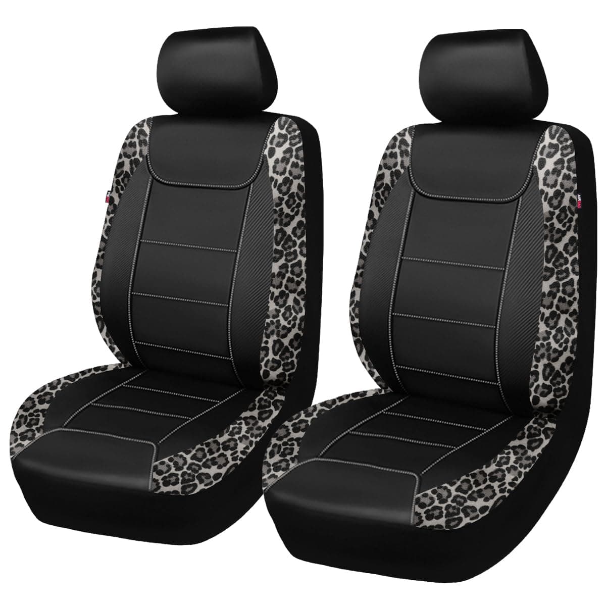 Flying Banner car seat Covers Faux Leather Waterproof Easy Clean Easy Installation (Leopard Gray Leather Black, 2 Fronts)