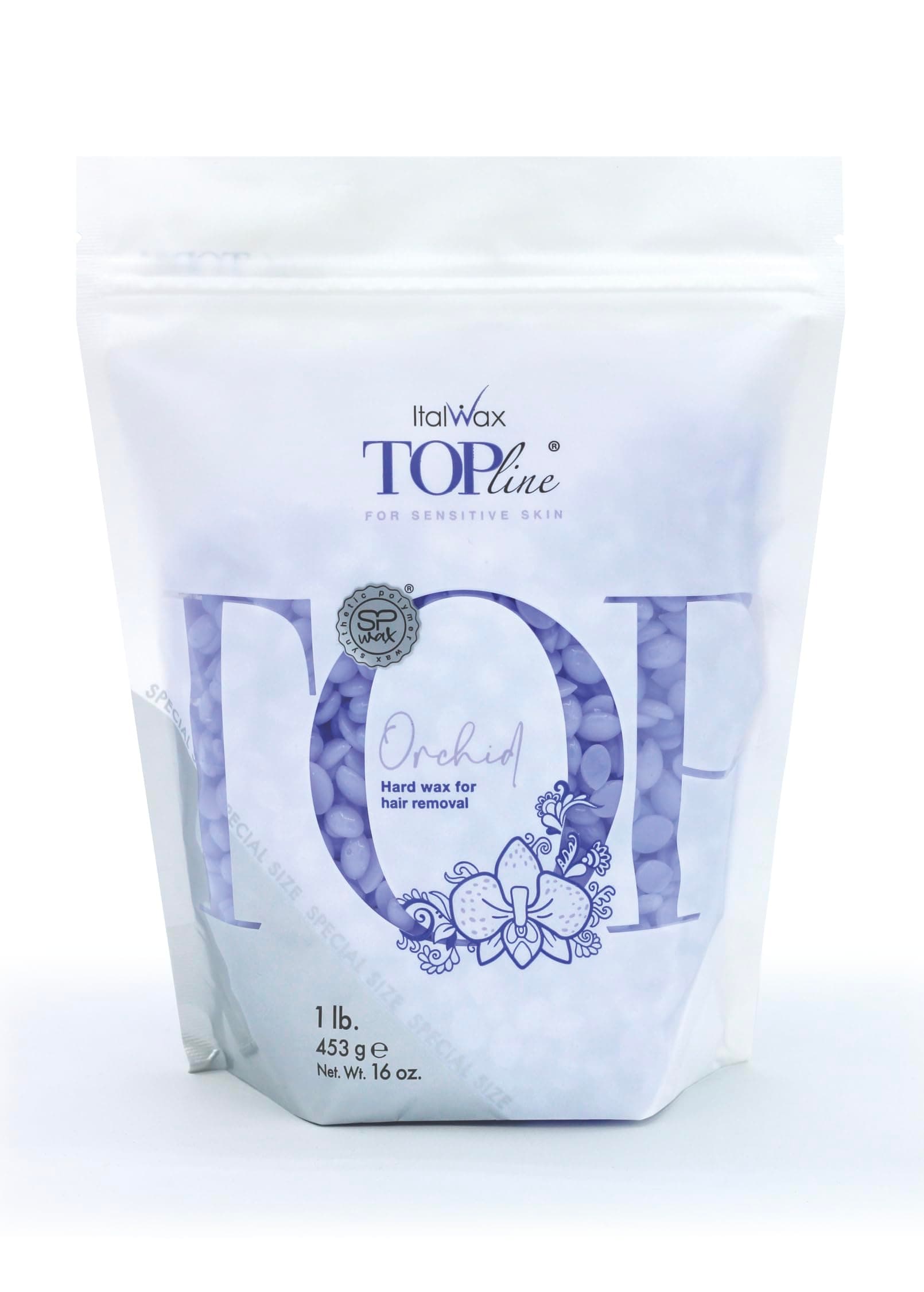 Top Line Orchid - 0,45Kg / 1lb - Hard wax beads for hair removal - Orchid fragrance - Synthetic formulation ideal for sensitive skins - Recommended for Bikini Area and Armpits