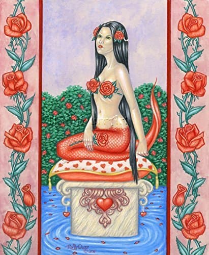 Original Mermaid Art, Roses by the Stream, Colored Pencil Painting