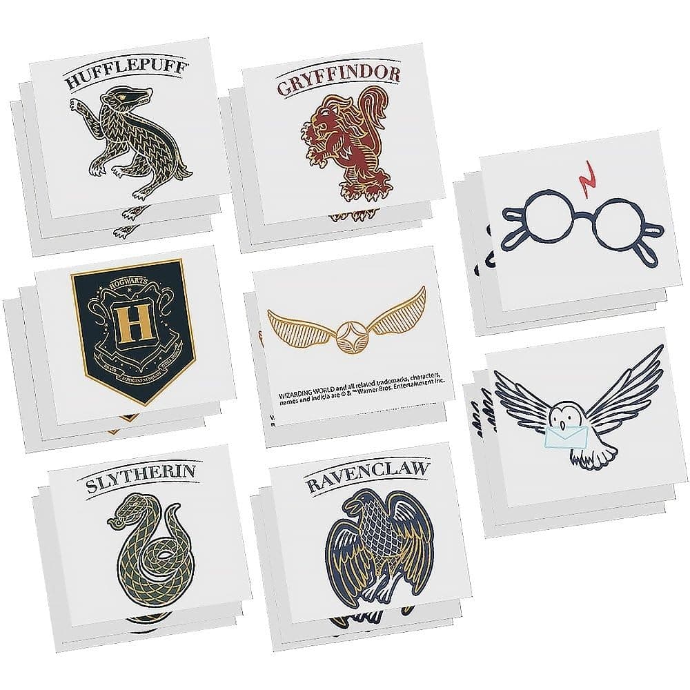 Harry Potter Hogwarts United Plastic Party Tattoos - 2" x 1.75" | Assorted Design | Pack of 24