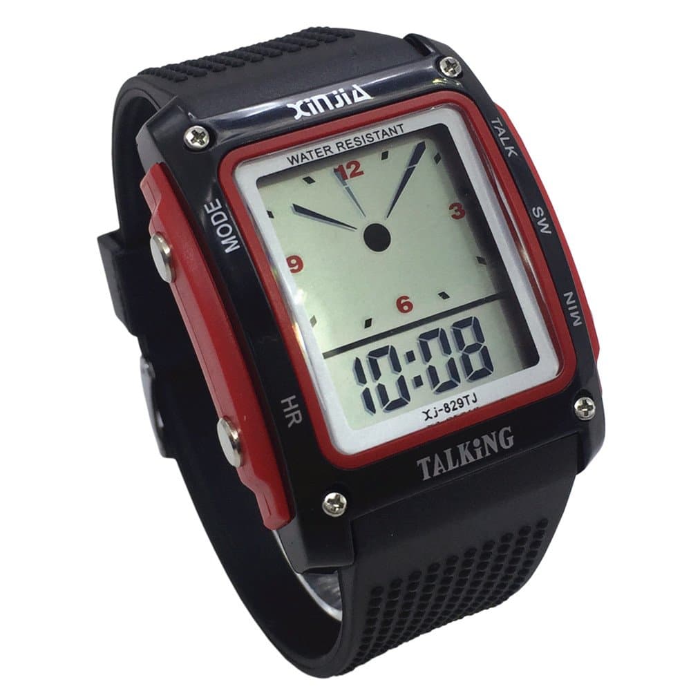 Spanish Talking Watch for the Blind and Elderly Digital Sport Wrist Watch (black and red) TS