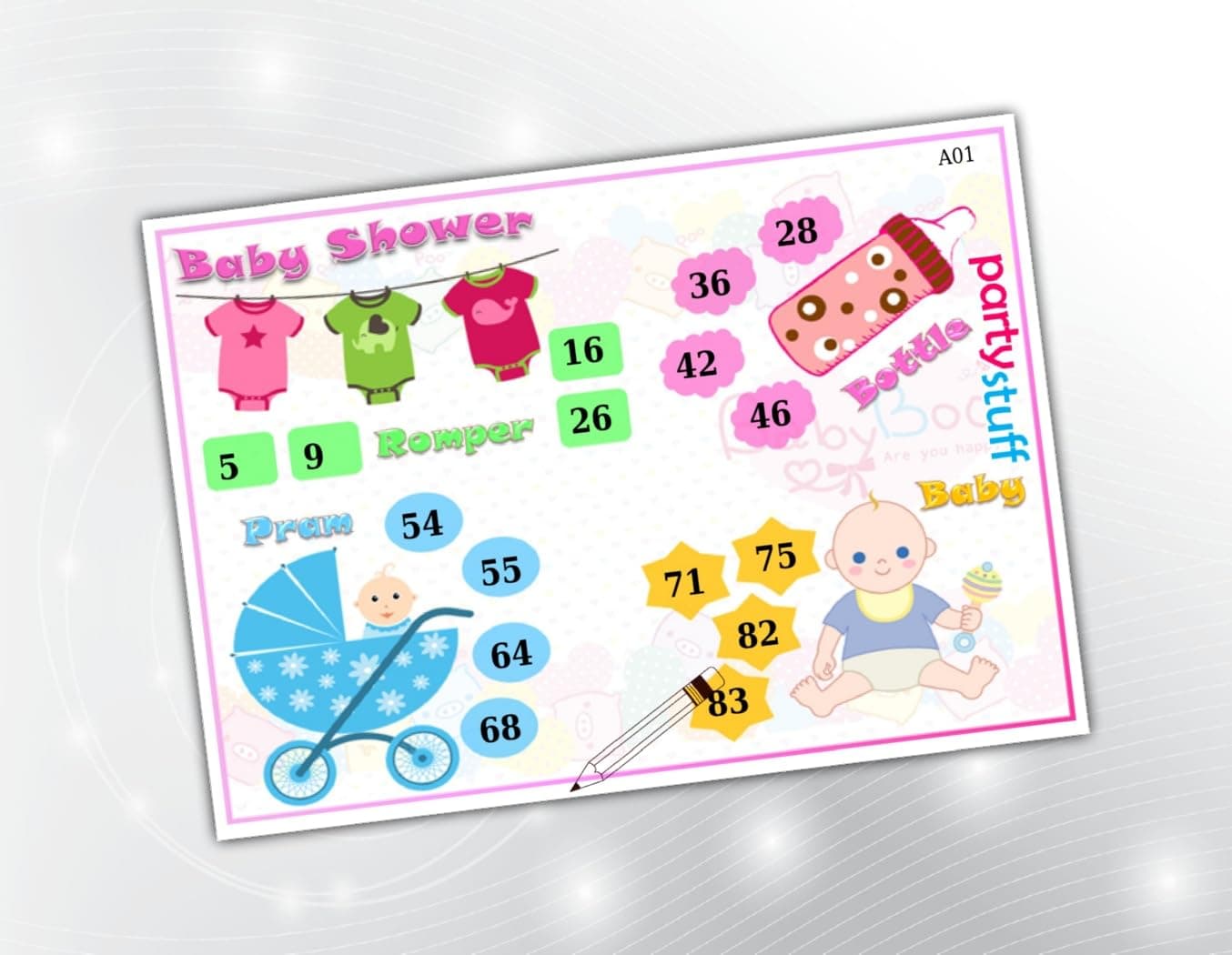 PartyStuff Kitty Games Baby Shower Theme Kukuba 35 Tambola Housie Tickets (24 Cards)