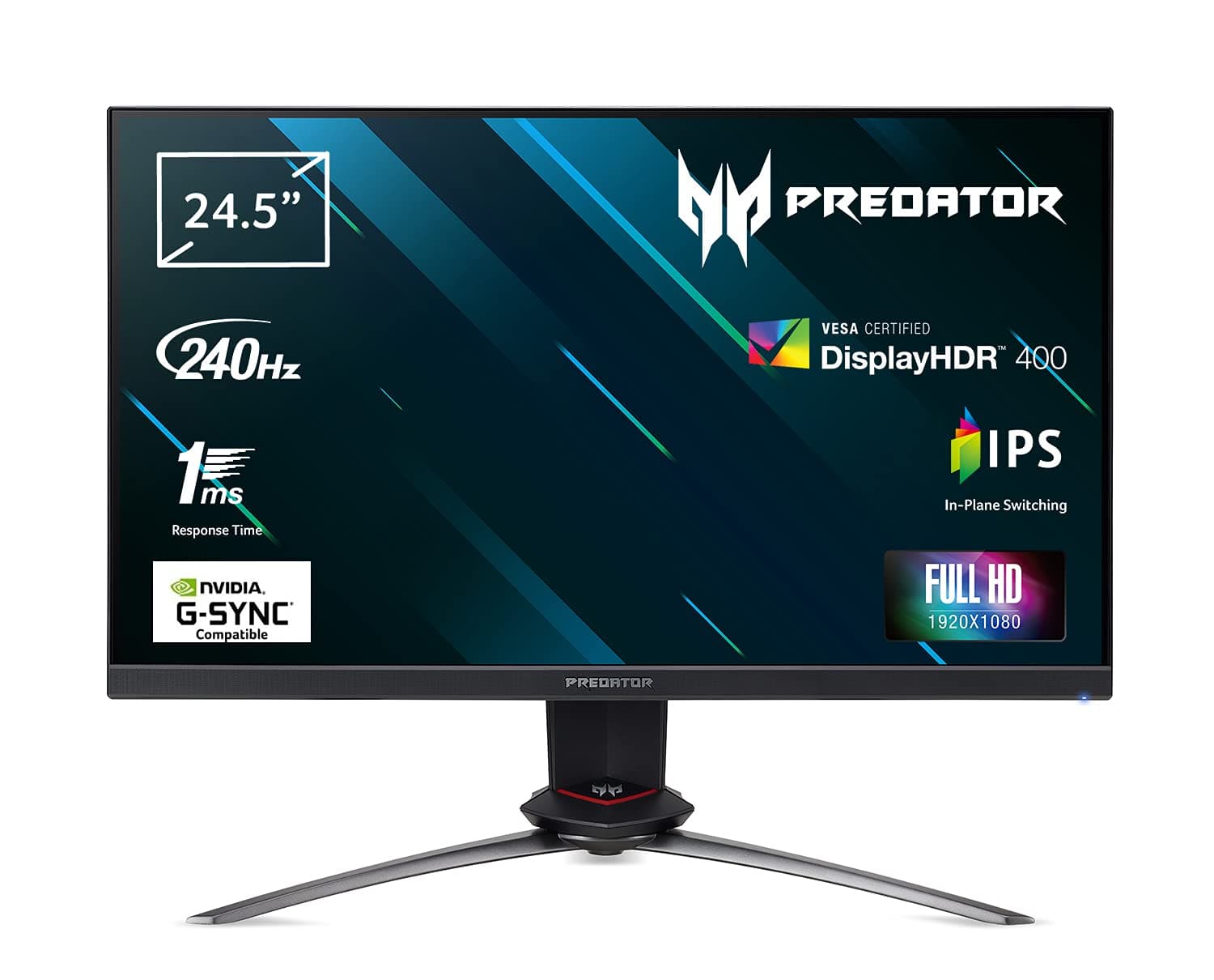 Acer Predator XB253QGXbmiiprzx 25 Inch Full HD Gaming Monitor (IPS Panel, G-Sync Compatible, 240 Hz, 1 ms, HDR 400, DP, HDMI, USB Hub, Height Adjustable, Black)