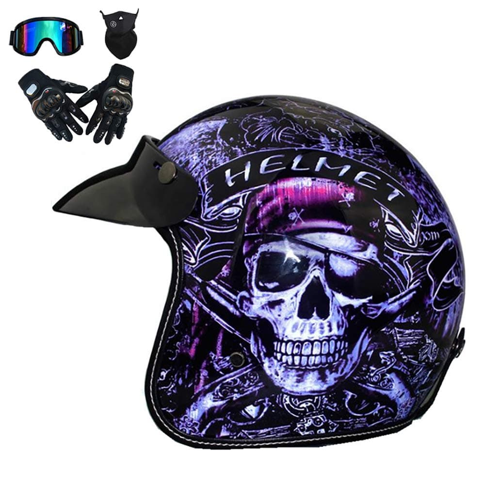 CX Best Open Face Motorcycle Helmet Women Harley Helmets Racing Off Road Moped Helmets D.O.T Certified Purple Personality Motorcycle Helmet,S