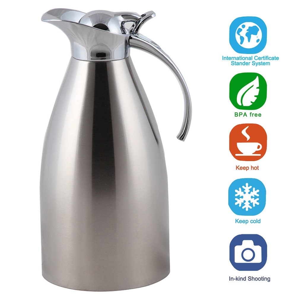 Panesor Thermal Coffee Carafe Insulated 68 Oz/2L, Vacuum Stainless Steel Tea Carafe Hot Coffee Pitcher Double Walled (1.5L)