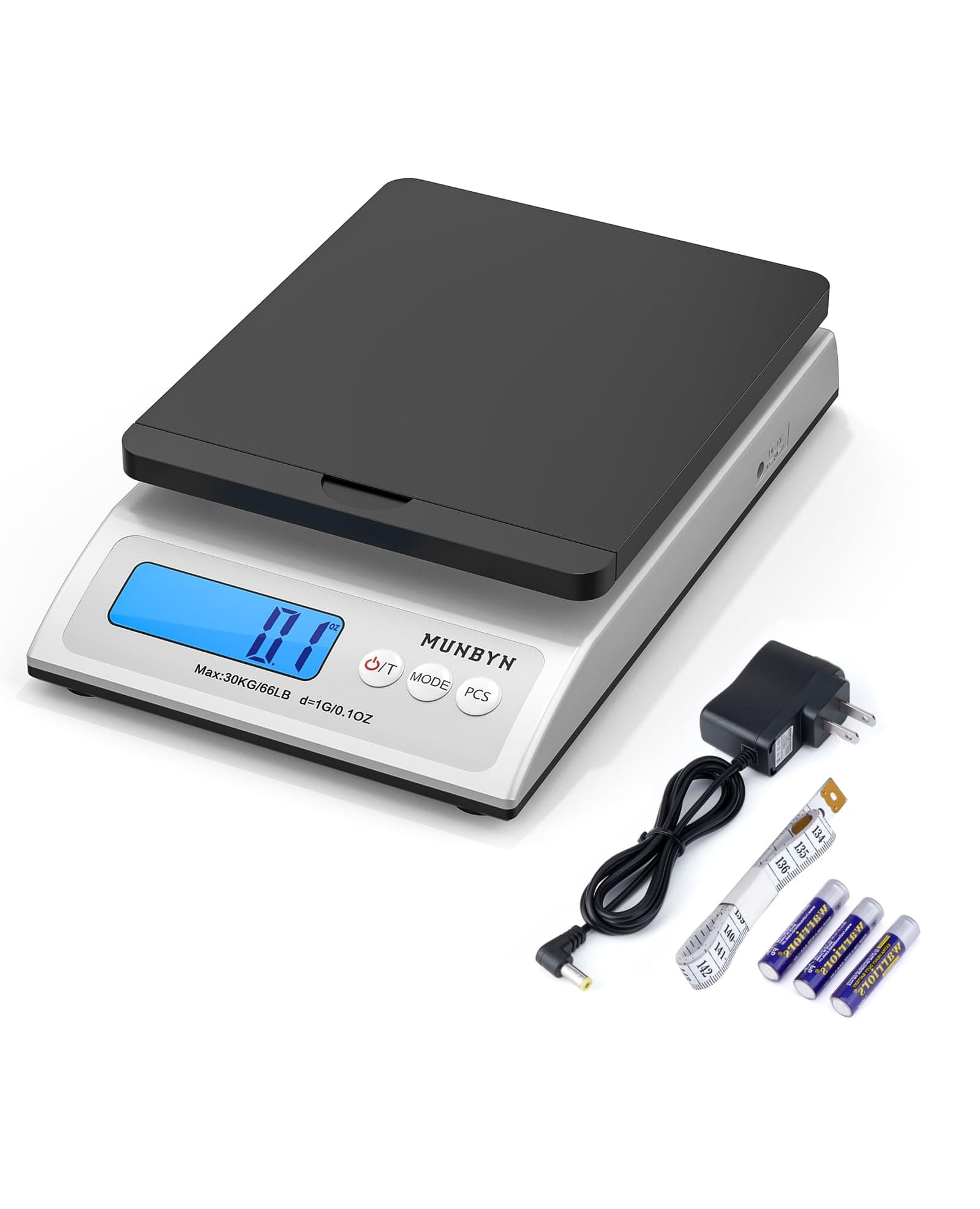 MUNBYN Shipping Scale, Accurate 66lb/0.1oz Postal Scale with Sweet Pink Style, Hold/Tear/PCS Function, Auto-Off, Battery & AC Adapter, Back-Lit LCD Display, Digital Scale for Packages and Food Black