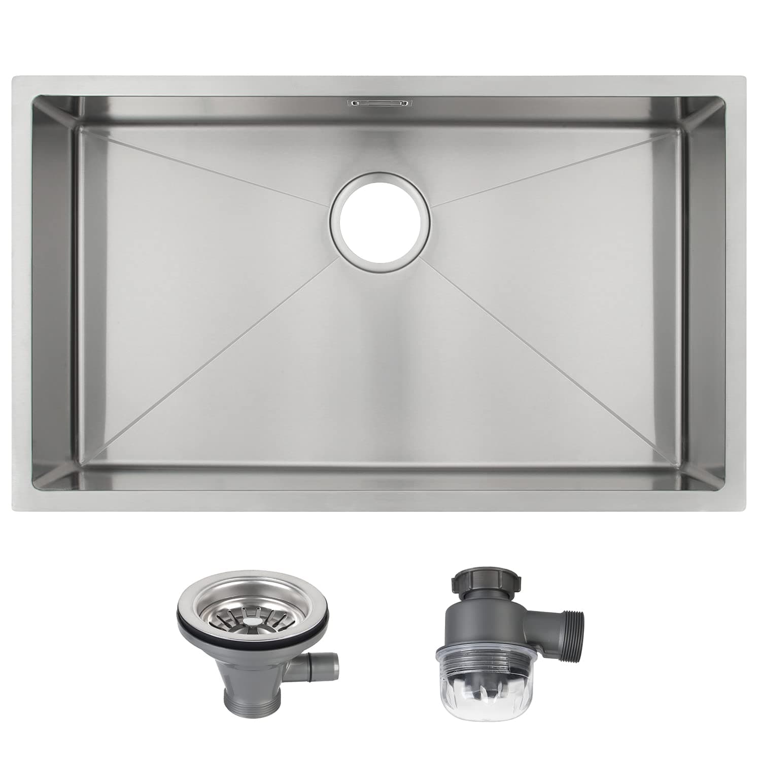 Whistler Kitchen Sink One/Single Deep Bowl Stainless Steel Square Sink with Whole Set Strainer Waste kit- for Both undermount and flushmount Installation - Satin Finish (740 * 440 * 190mm)