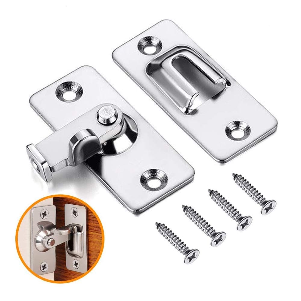 Coardor Stainless Steel 90 Degree Right Angle Buckle Hook Lock Bolt with 4 Screws for Sliding Door, Hardware Locks Bolt Household Accessories