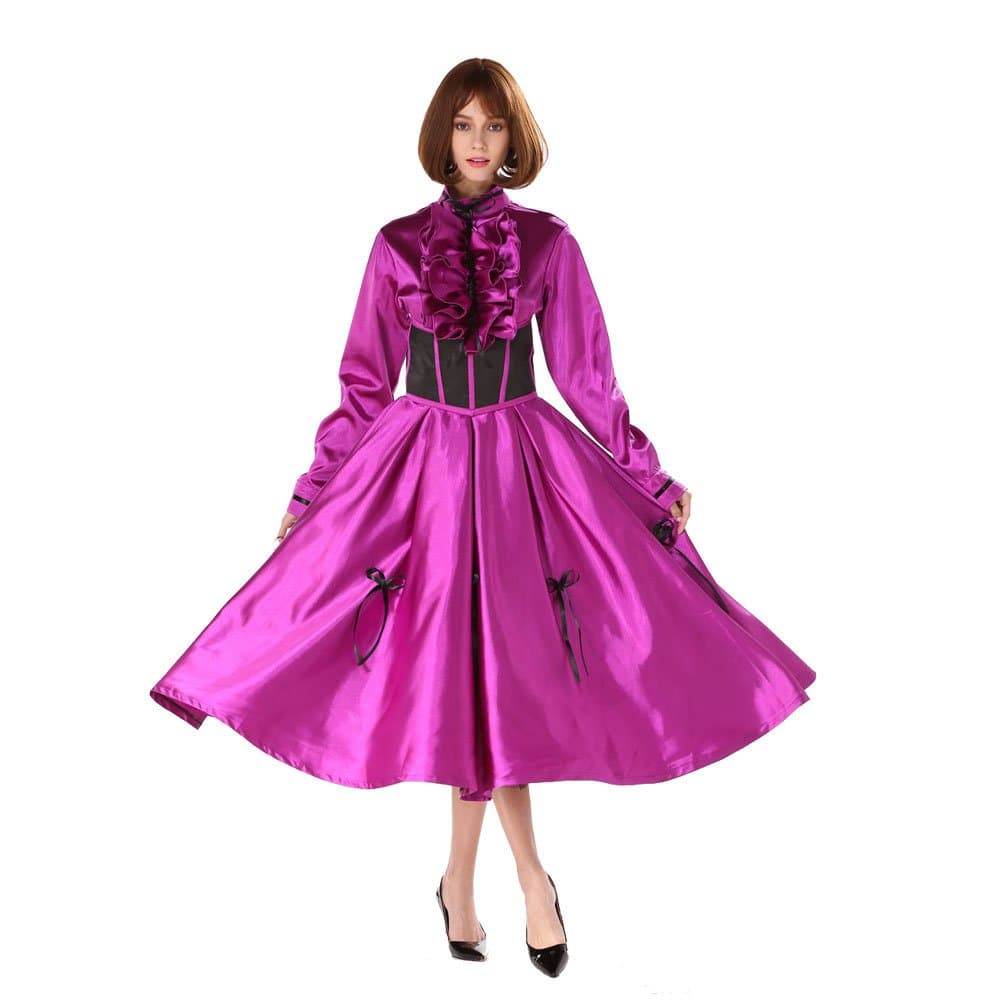 Miad Lockable Purple Satin Ball Gown Medium Length Dress Uniform Crossdress