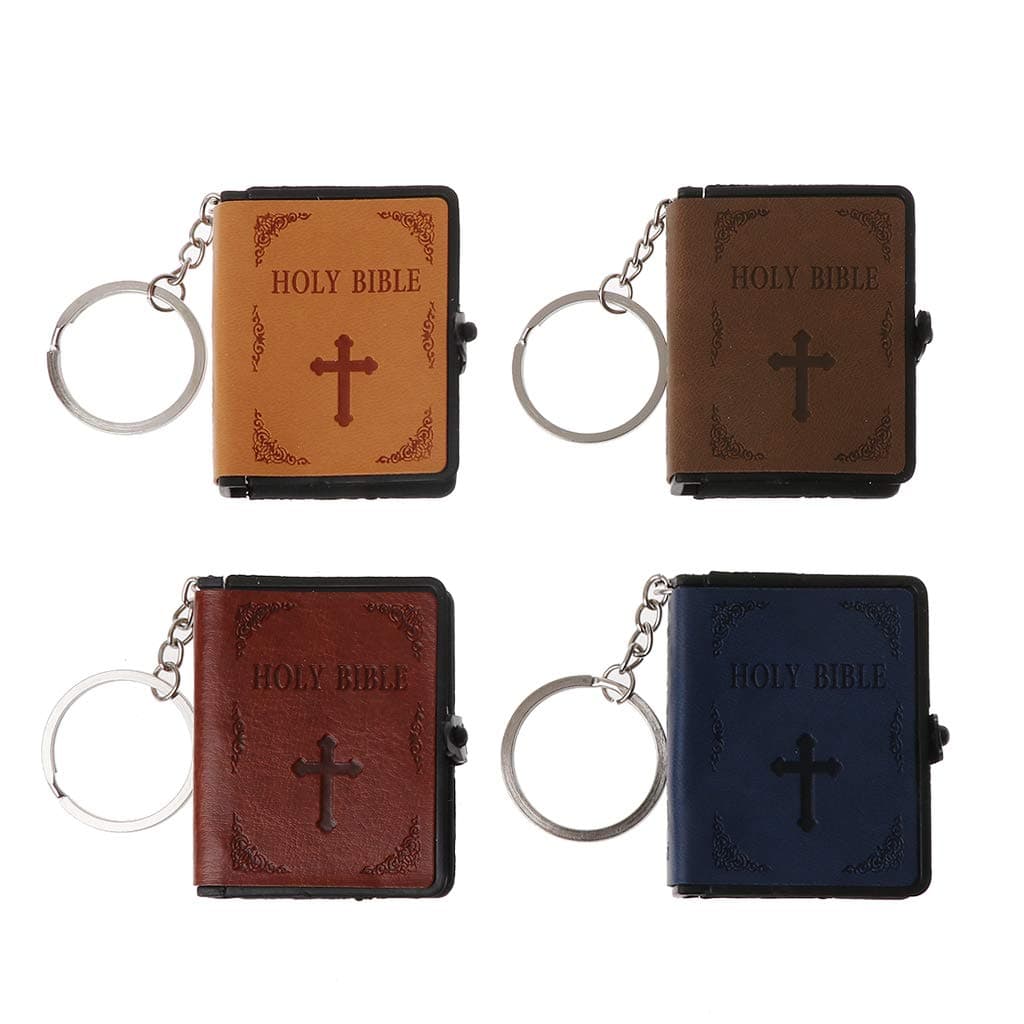 Balain Miniature Leather Holy Bible Book Key Ring, Spiritual Christian Jesus Keychain, Random Color (English (Random Color))